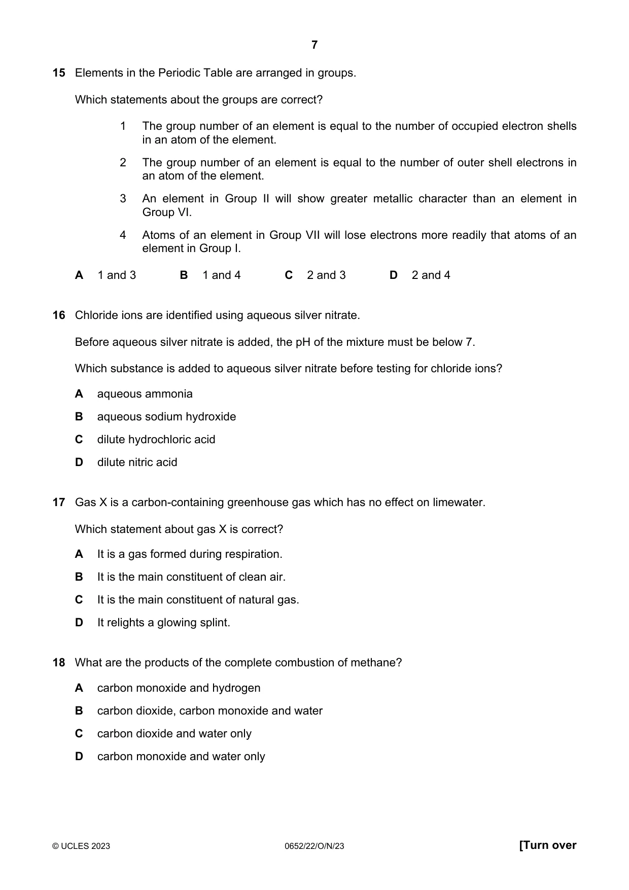 Cambridge IGCSE Physical Science 0652 2023 Oct/Nov Paper 2 · Variant 2 question paper, page 7 of 16