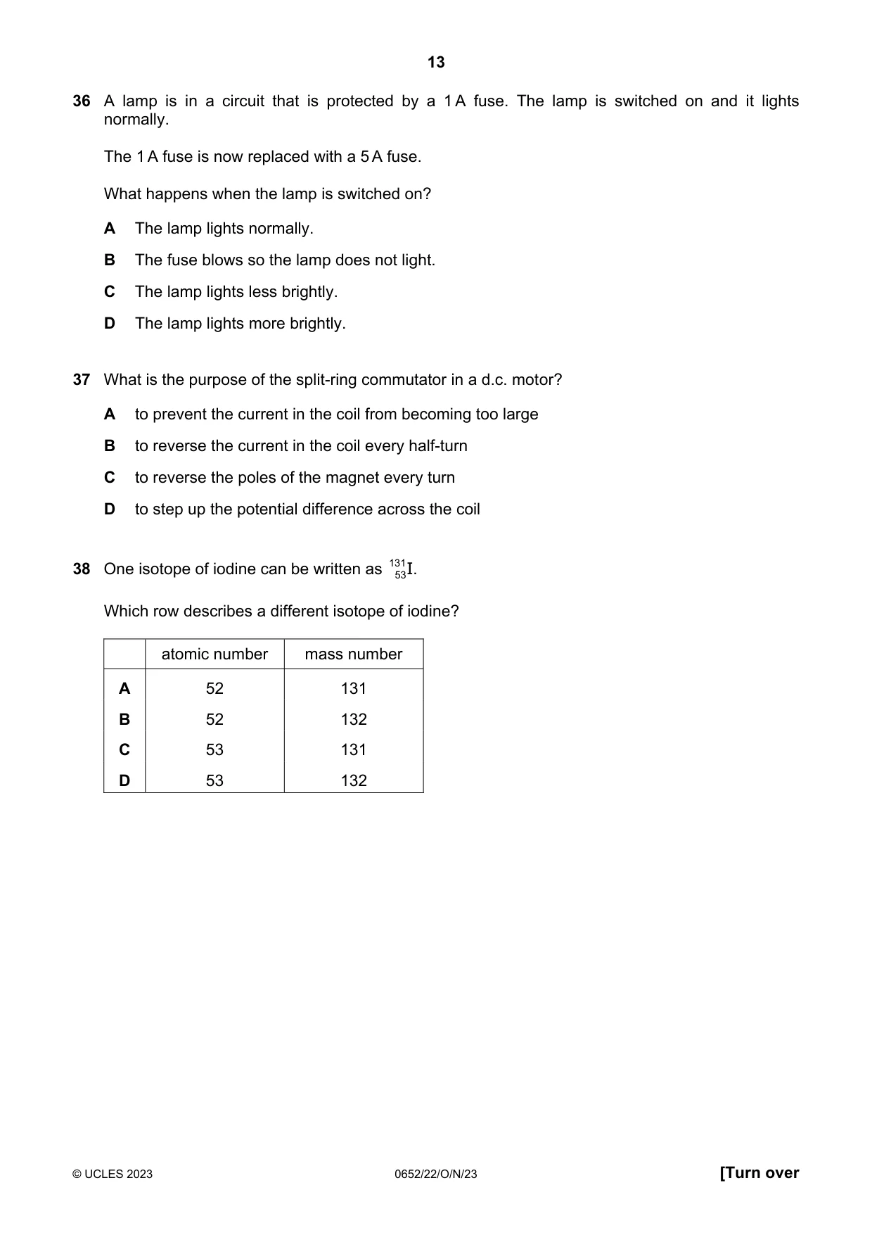 Cambridge IGCSE Physical Science 0652 2023 Oct/Nov Paper 2 · Variant 2 question paper, page 13 of 16