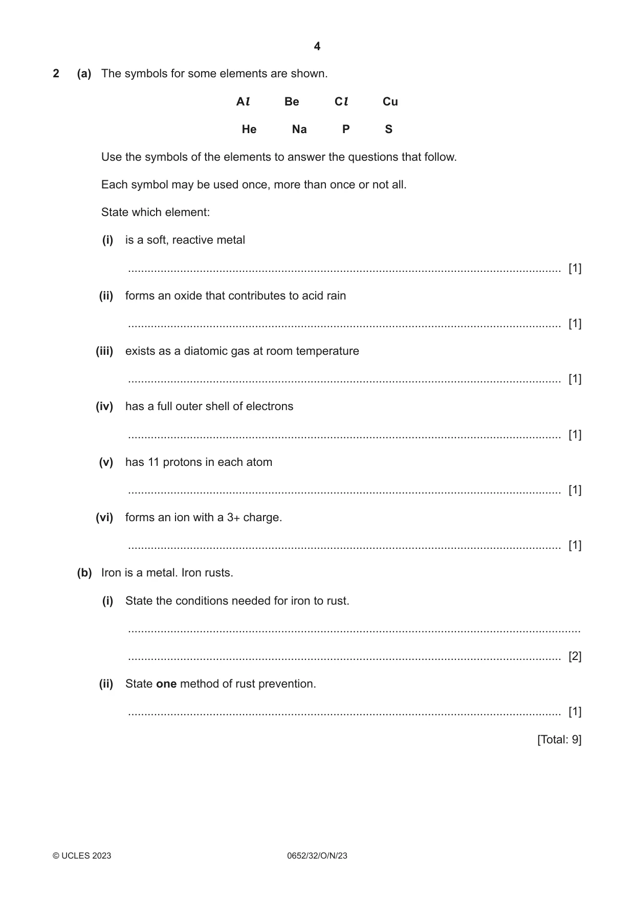 Cambridge IGCSE Physical Science 0652 2023 Oct/Nov Paper 3 · Variant 2 question paper, page 4 of 24