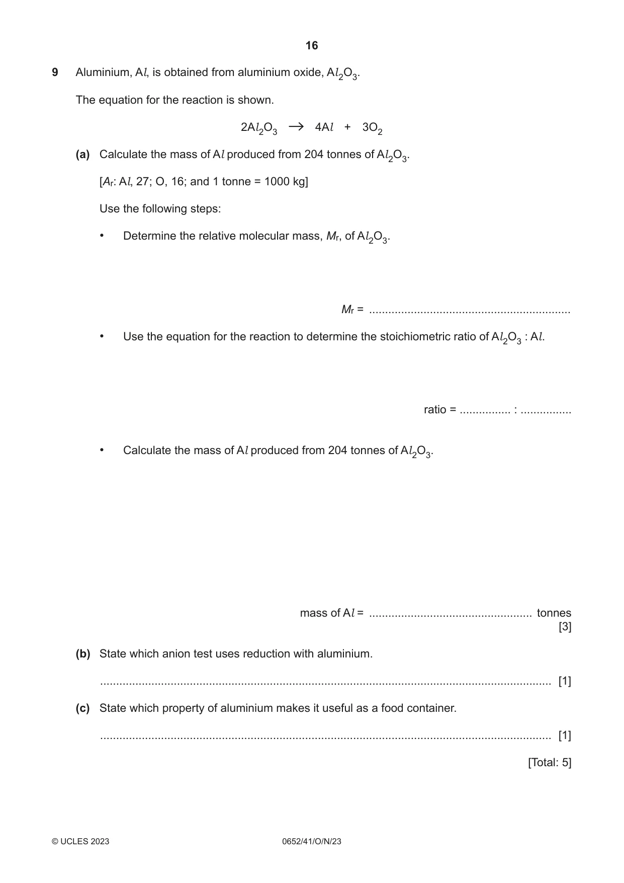 Cambridge IGCSE Physical Science 0652 2023 Oct/Nov Paper 4 · Variant 1 question paper, page 16 of 24