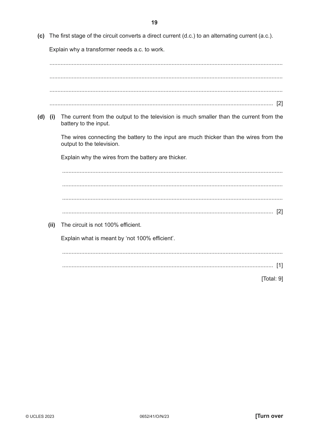 Cambridge IGCSE Physical Science 0652 2023 Oct/Nov Paper 4 · Variant 1 question paper, page 19 of 24