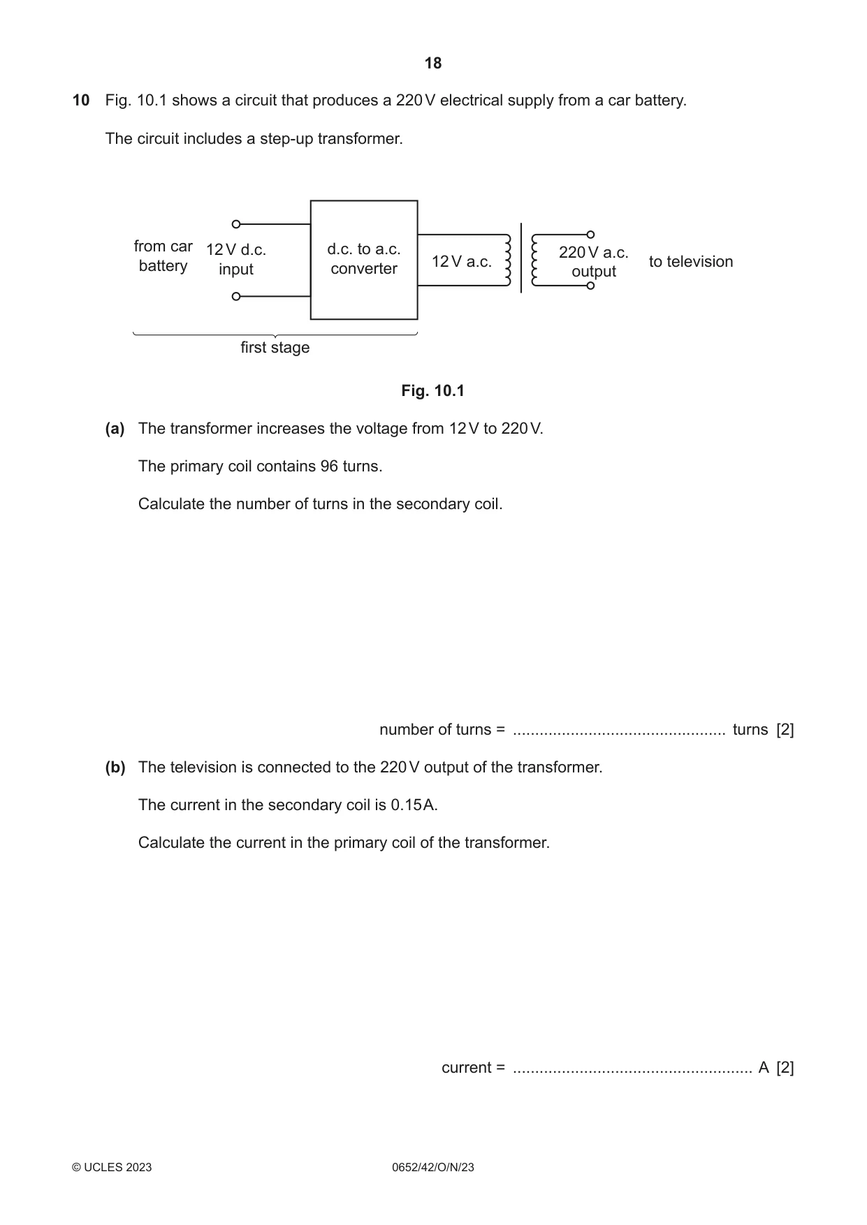 Cambridge IGCSE Physical Science 0652 2023 Oct/Nov Paper 4 · Variant 2 question paper, page 18 of 24