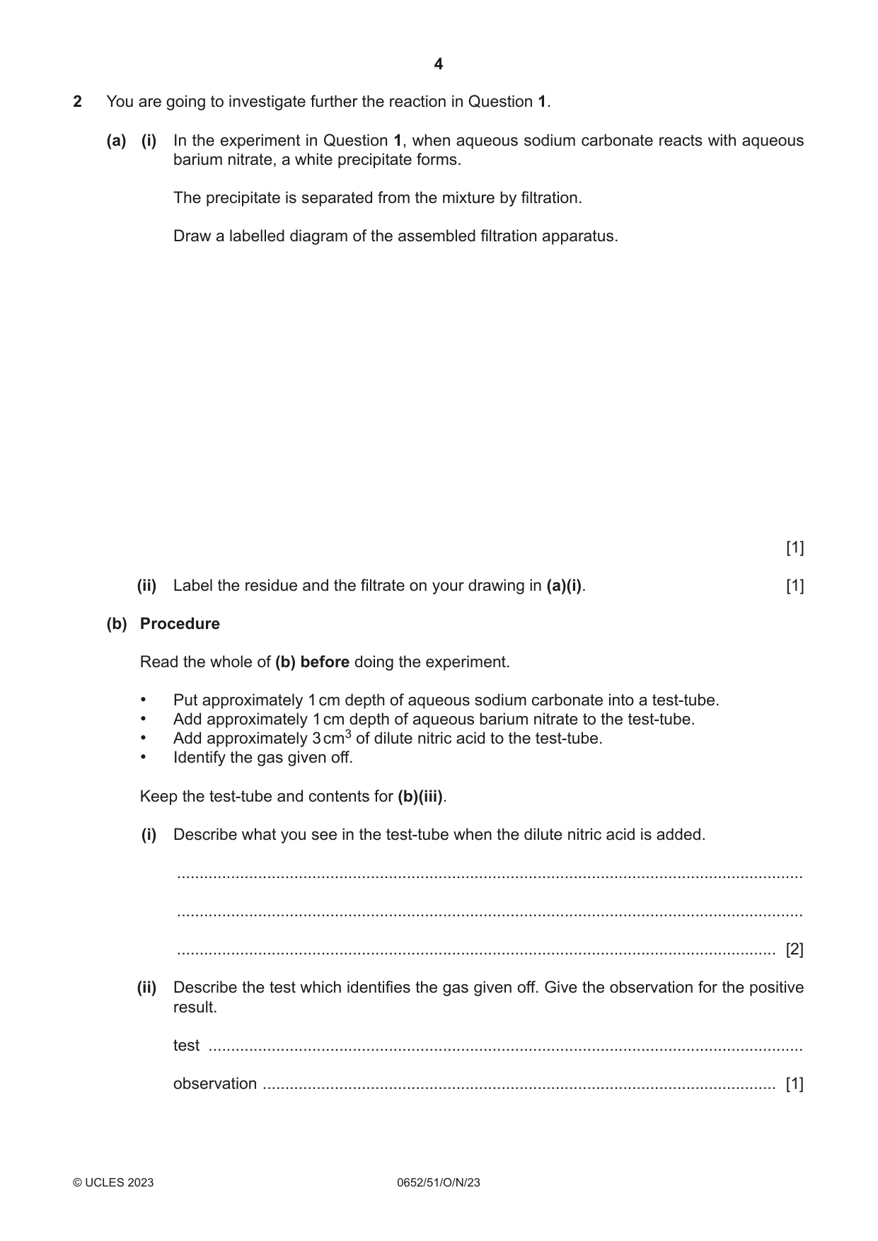 Cambridge IGCSE Physical Science 0652 2023 Oct/Nov Paper 5 · Variant 1 question paper, page 4 of 16