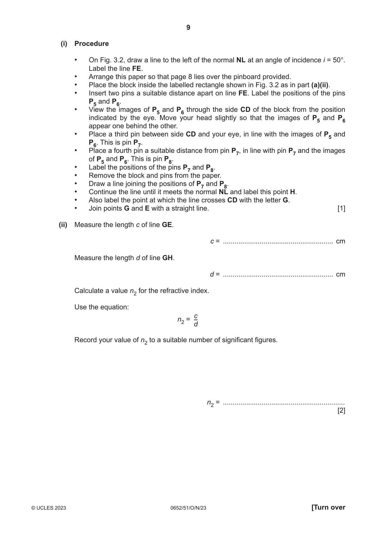 Cambridge IGCSE Physical Science 0652 2023 Oct/Nov Paper 5 · Variant 1 question paper, page 9 of 16