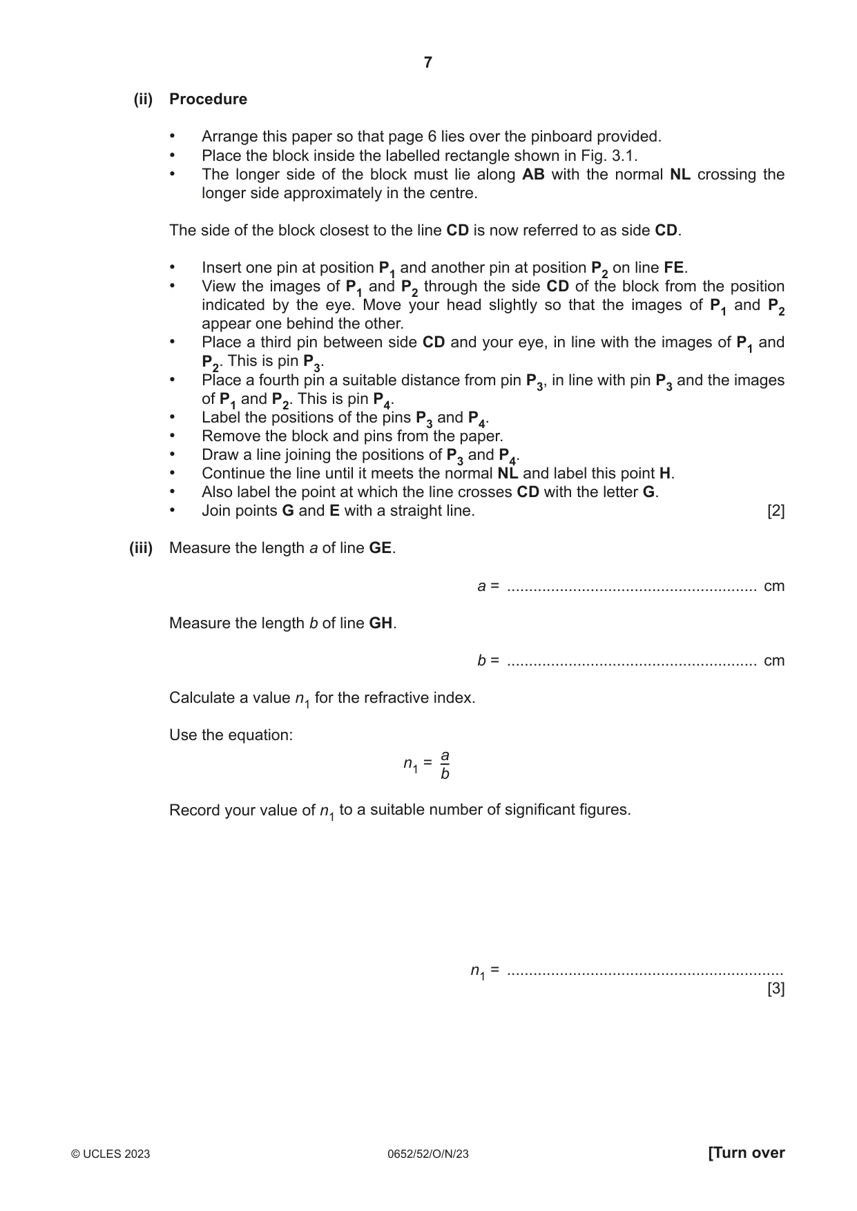 Cambridge IGCSE Physical Science 0652 2023 Oct/Nov Paper 5 · Variant 2 question paper, page 7 of 16