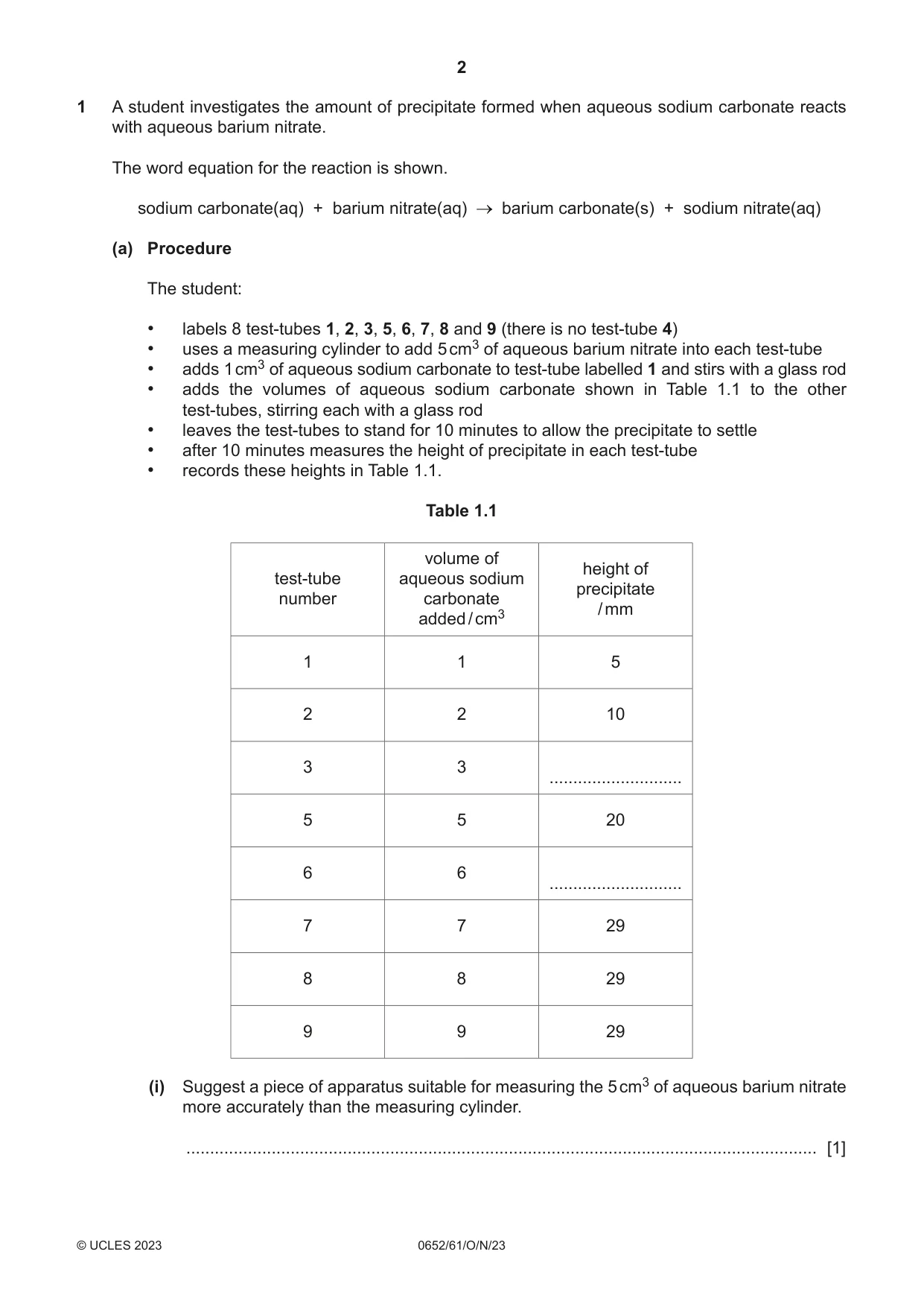 Cambridge IGCSE Physical Science 0652 2023 Oct/Nov Paper 6 · Variant 1 question paper, page 2 of 16