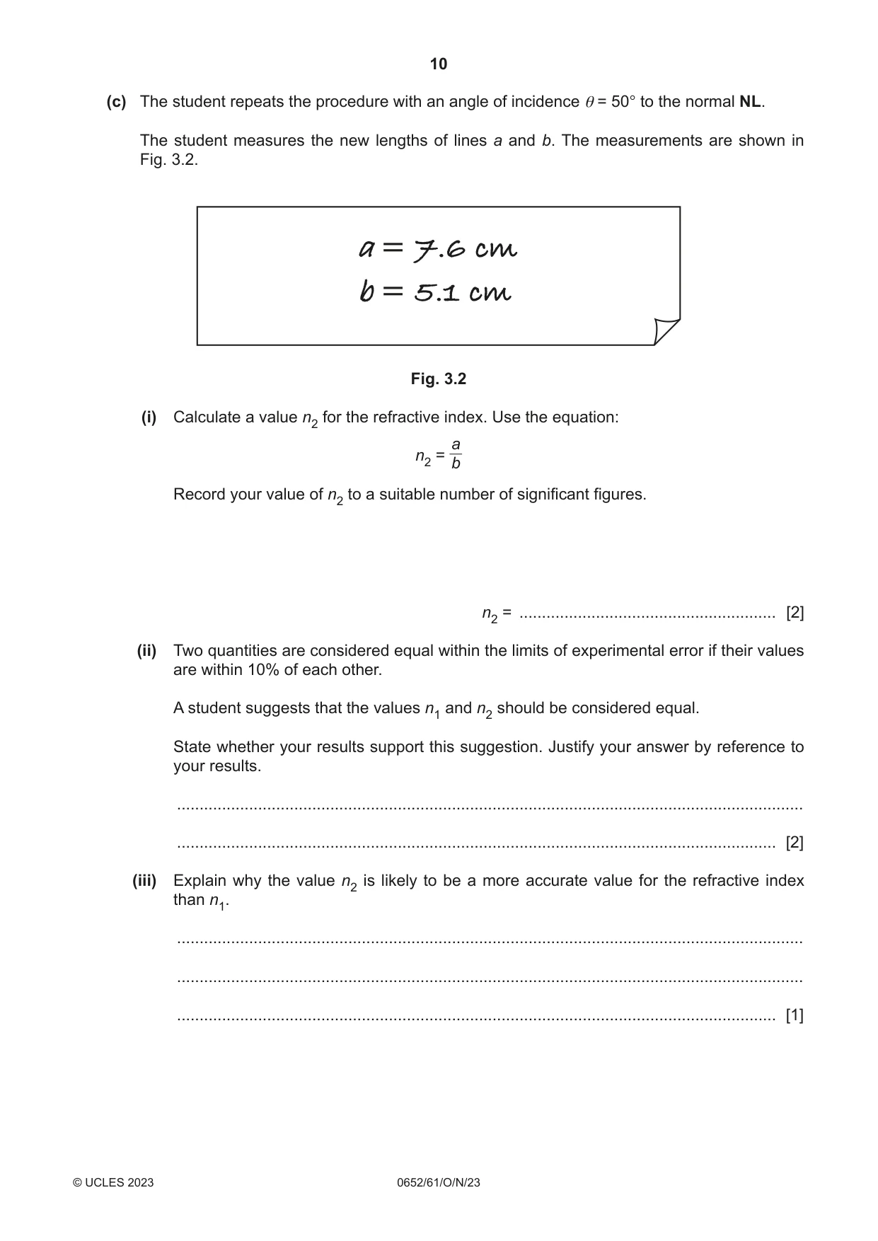 Cambridge IGCSE Physical Science 0652 2023 Oct/Nov Paper 6 · Variant 1 question paper, page 10 of 16