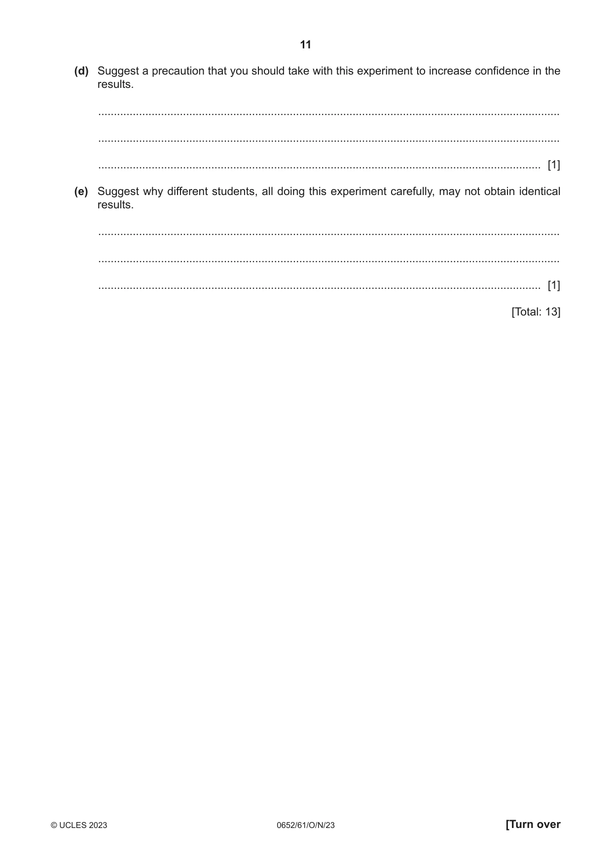 Cambridge IGCSE Physical Science 0652 2023 Oct/Nov Paper 6 · Variant 1 question paper, page 11 of 16