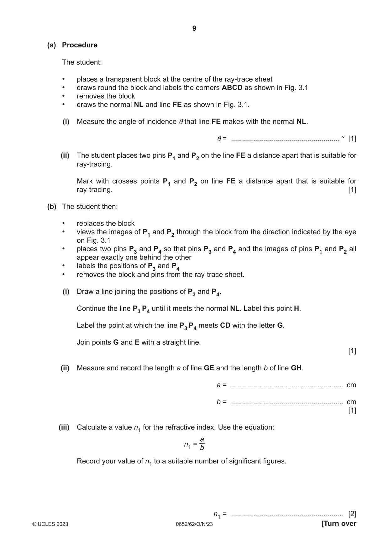 Cambridge IGCSE Physical Science 0652 2023 Oct/Nov Paper 6 · Variant 2 question paper, page 9 of 16
