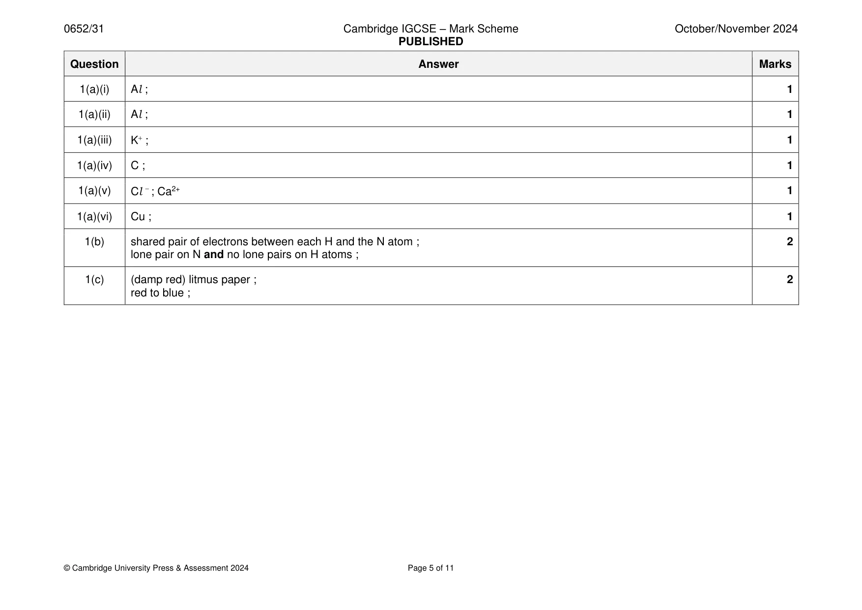 Mark scheme, page 5 of 11
