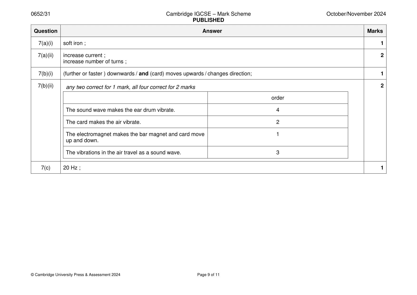 Mark scheme, page 9 of 11