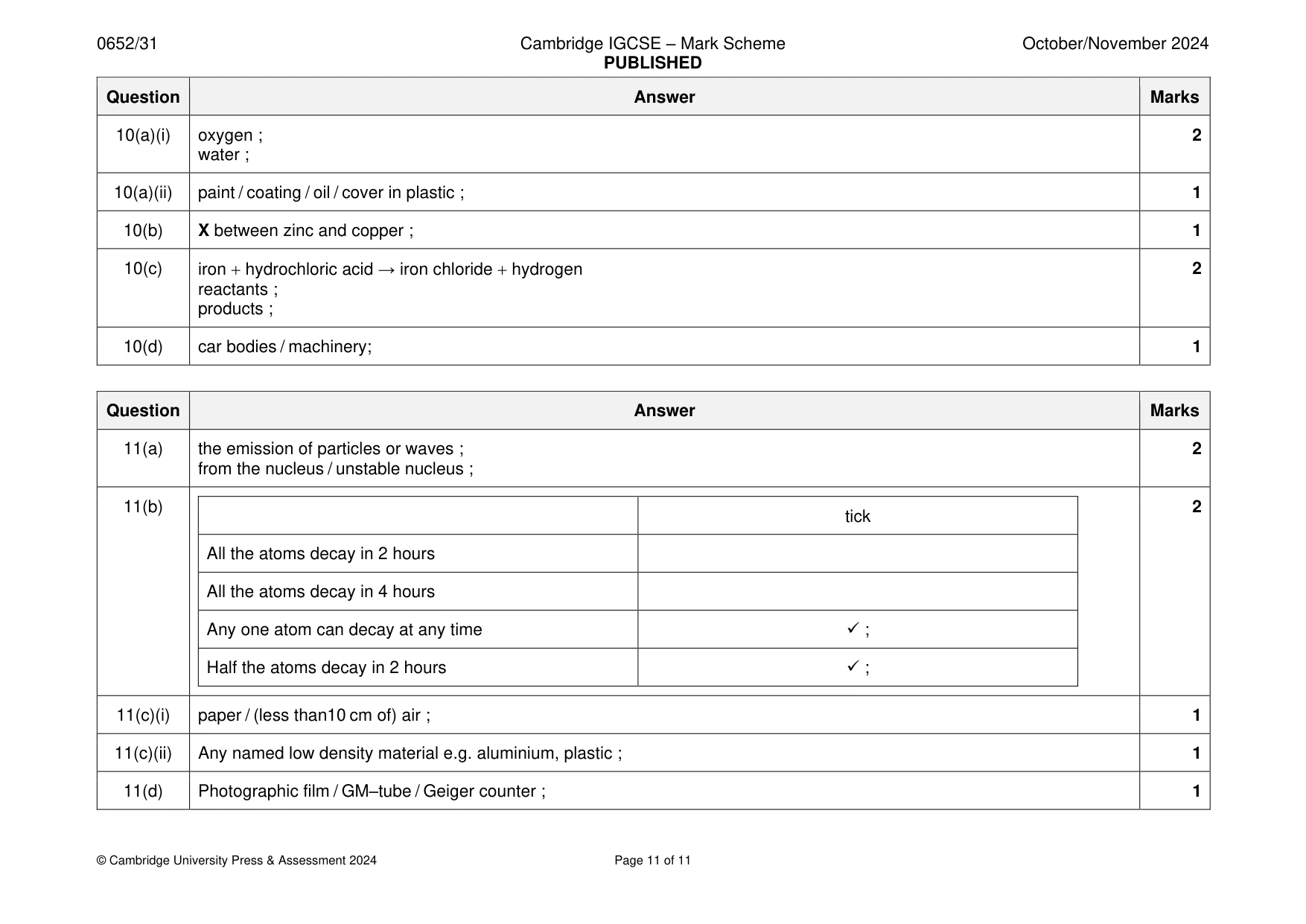 Mark scheme, page 11 of 11