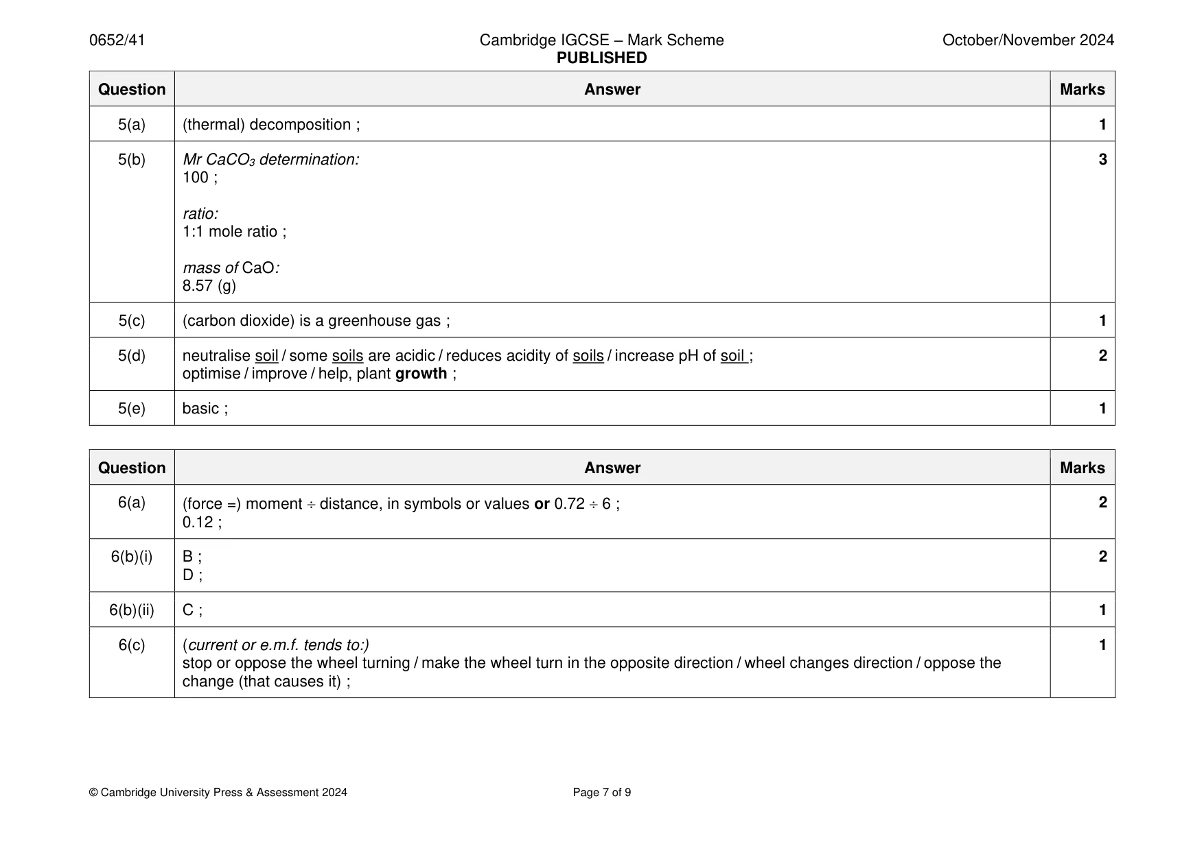 Mark scheme, page 7 of 9