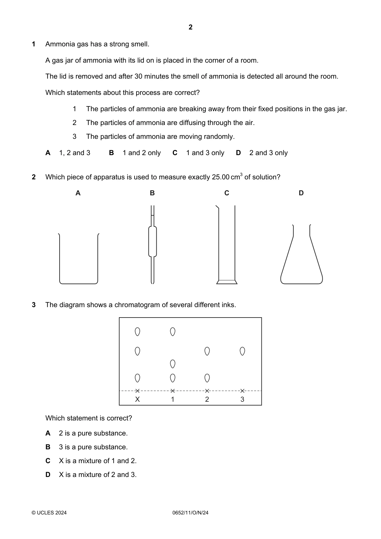 Cambridge IGCSE Physical Science 0652 2024 Oct/Nov Paper 1 · Variant 1 question paper, page 2 of 16