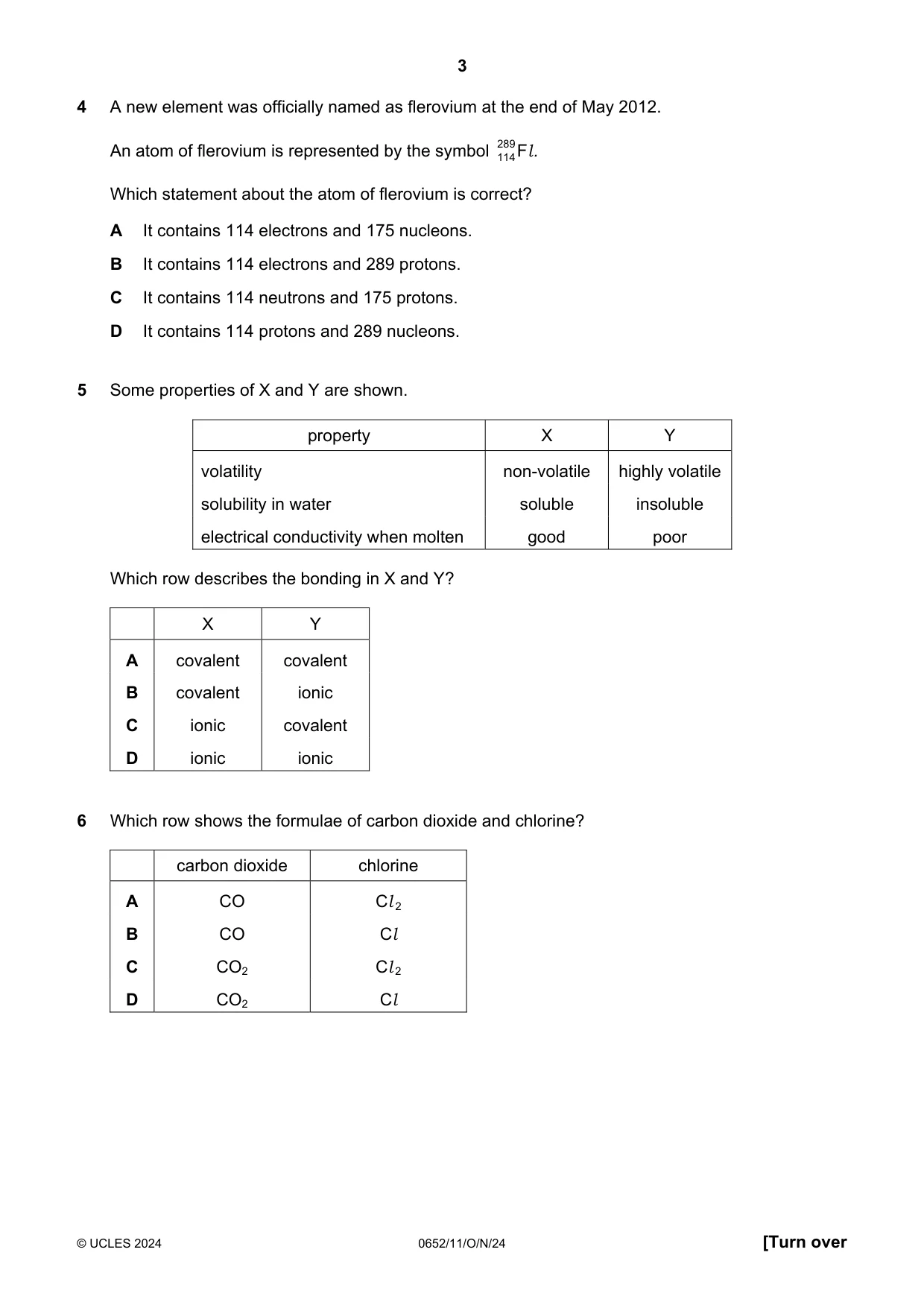 Cambridge IGCSE Physical Science 0652 2024 Oct/Nov Paper 1 · Variant 1 question paper, page 3 of 16
