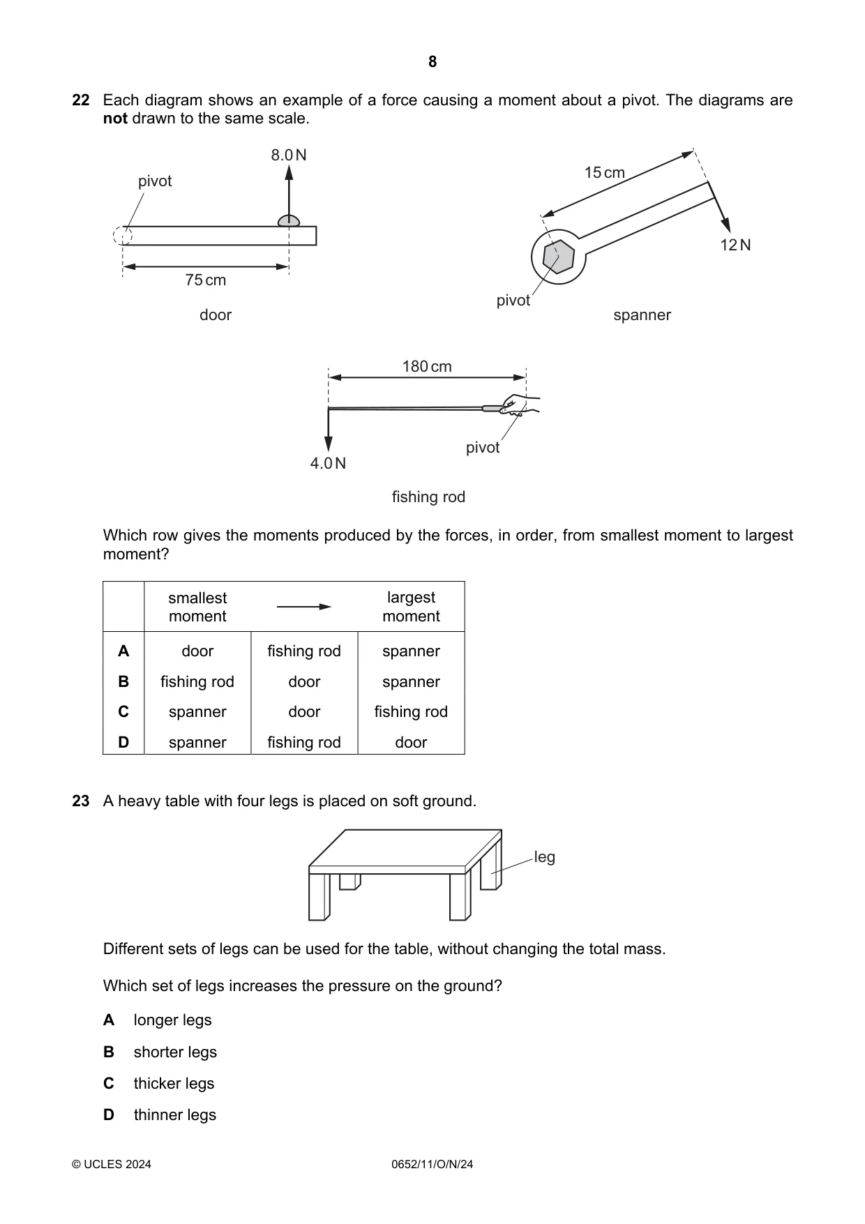 Cambridge IGCSE Physical Science 0652 2024 Oct/Nov Paper 1 · Variant 1 question paper, page 8 of 16