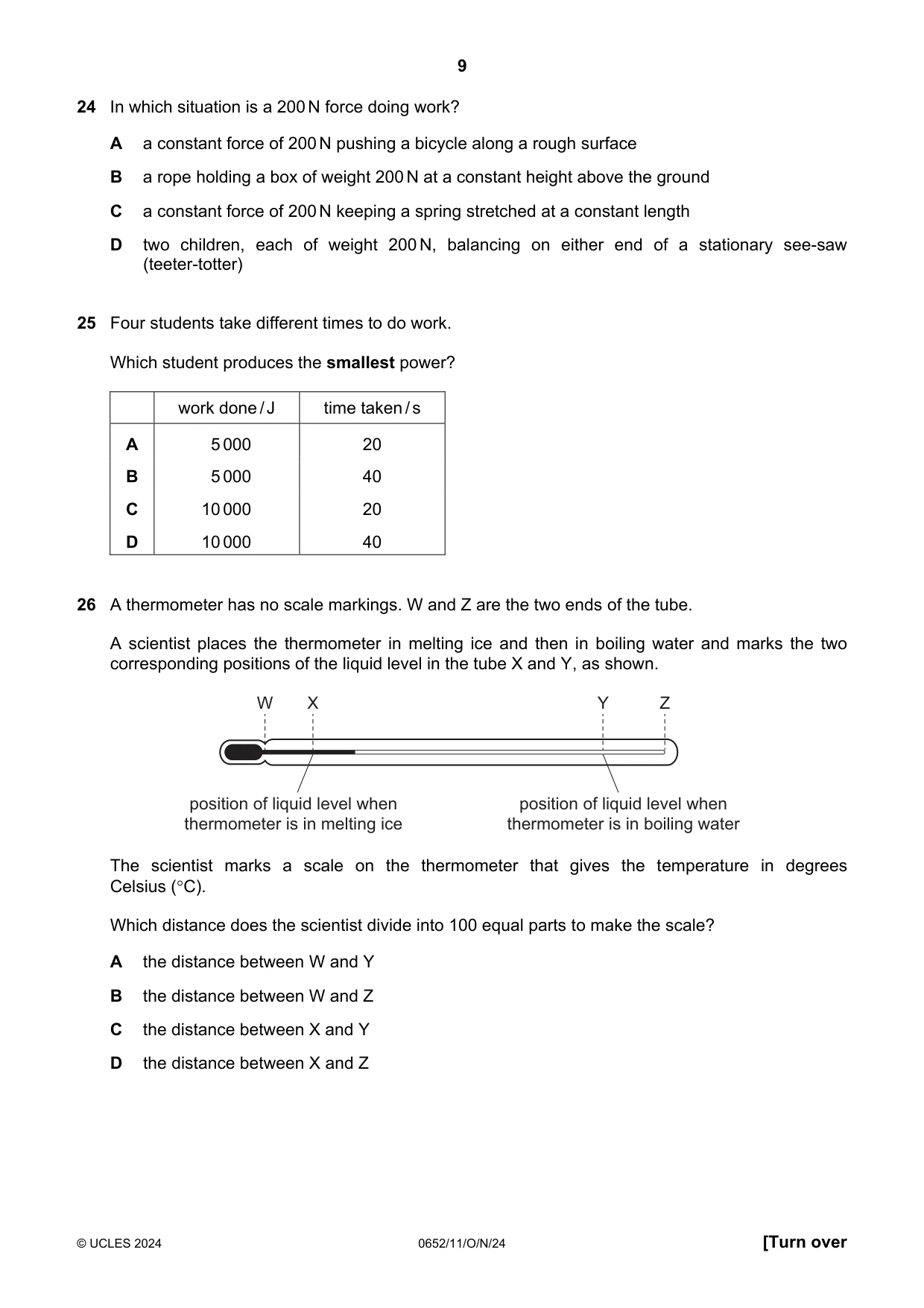 Cambridge IGCSE Physical Science 0652 2024 Oct/Nov Paper 1 · Variant 1 question paper, page 9 of 16