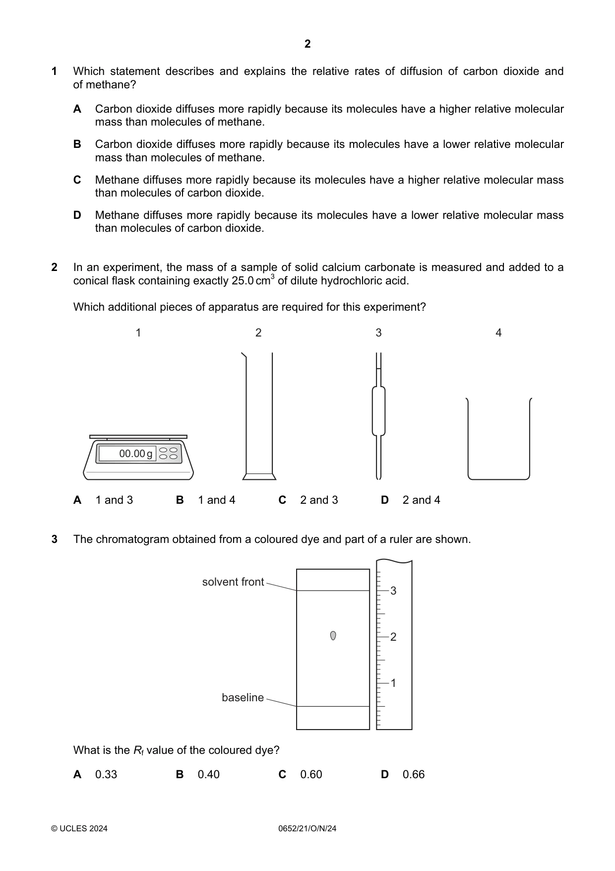 Cambridge IGCSE Physical Science 0652 2024 Oct/Nov Paper 2 · Variant 1 question paper, page 2 of 16