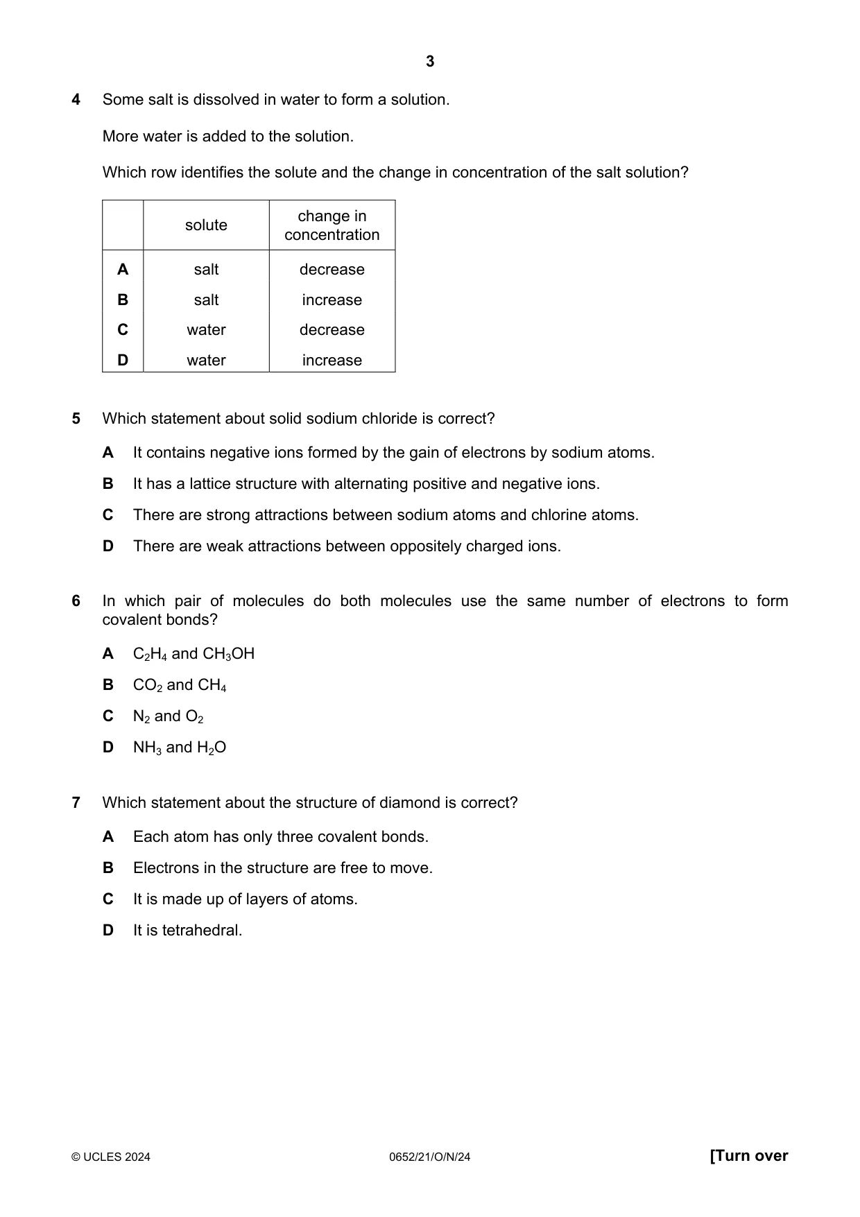 Cambridge IGCSE Physical Science 0652 2024 Oct/Nov Paper 2 · Variant 1 question paper, page 3 of 16