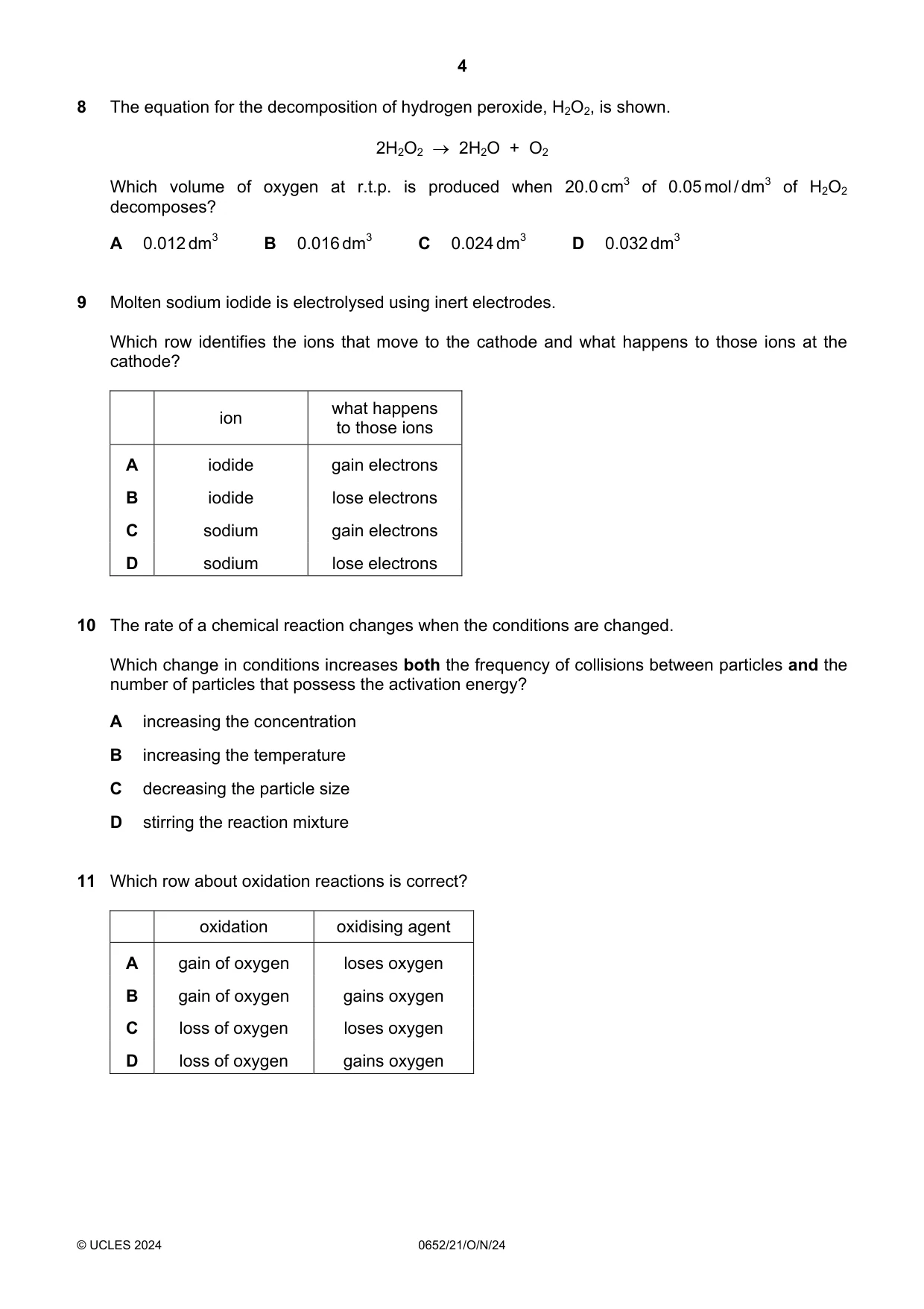 Cambridge IGCSE Physical Science 0652 2024 Oct/Nov Paper 2 · Variant 1 question paper, page 4 of 16