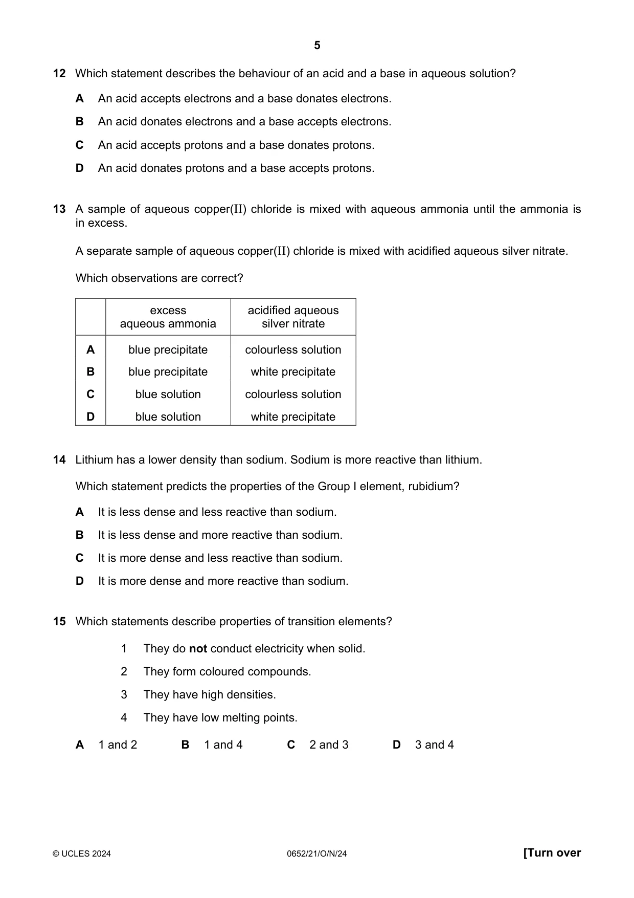 Cambridge IGCSE Physical Science 0652 2024 Oct/Nov Paper 2 · Variant 1 question paper, page 5 of 16