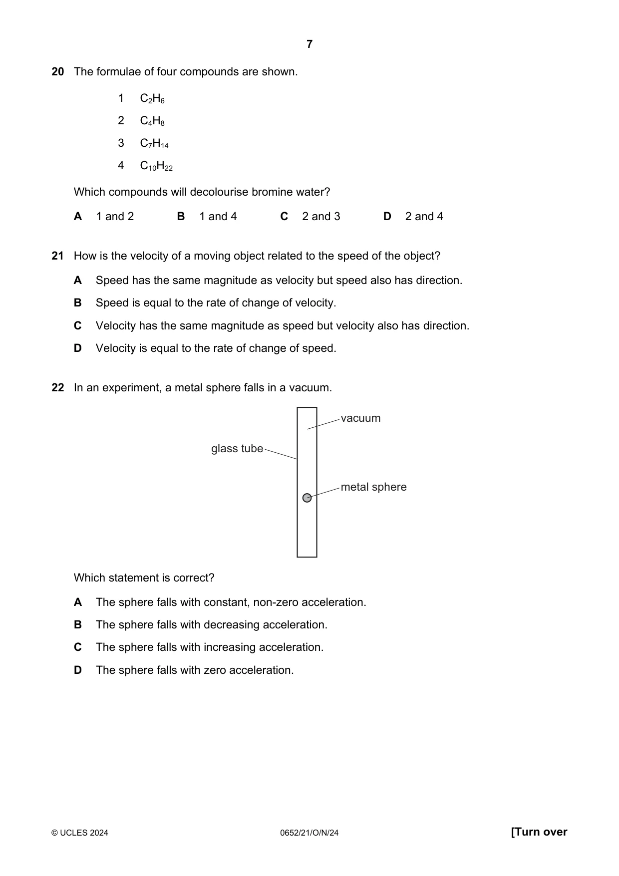 Cambridge IGCSE Physical Science 0652 2024 Oct/Nov Paper 2 · Variant 1 question paper, page 7 of 16