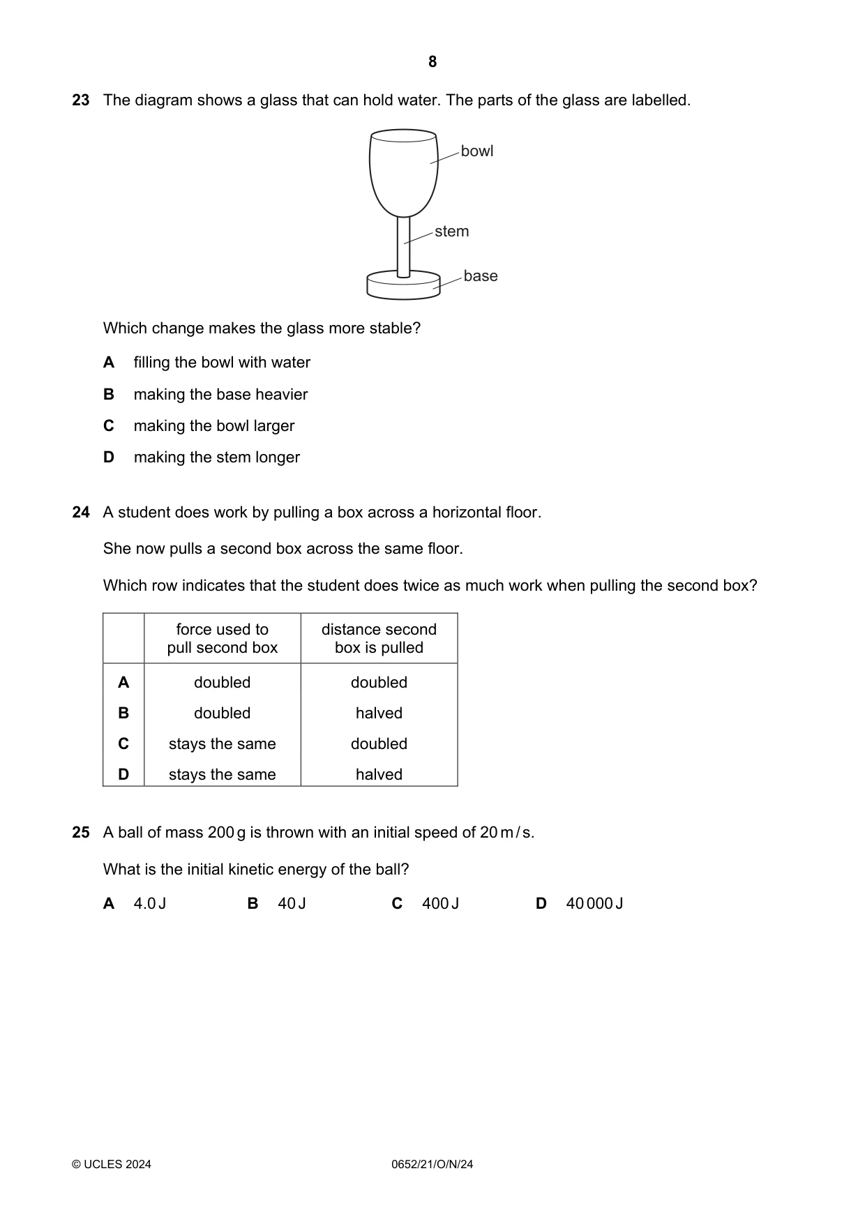 Cambridge IGCSE Physical Science 0652 2024 Oct/Nov Paper 2 · Variant 1 question paper, page 8 of 16