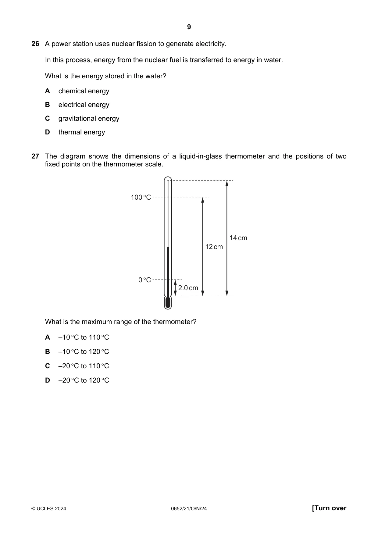 Cambridge IGCSE Physical Science 0652 2024 Oct/Nov Paper 2 · Variant 1 question paper, page 9 of 16