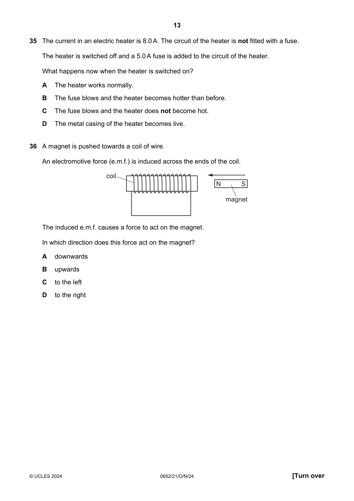 Cambridge IGCSE Physical Science 0652 2024 Oct/Nov Paper 2 · Variant 1 question paper, page 13 of 16