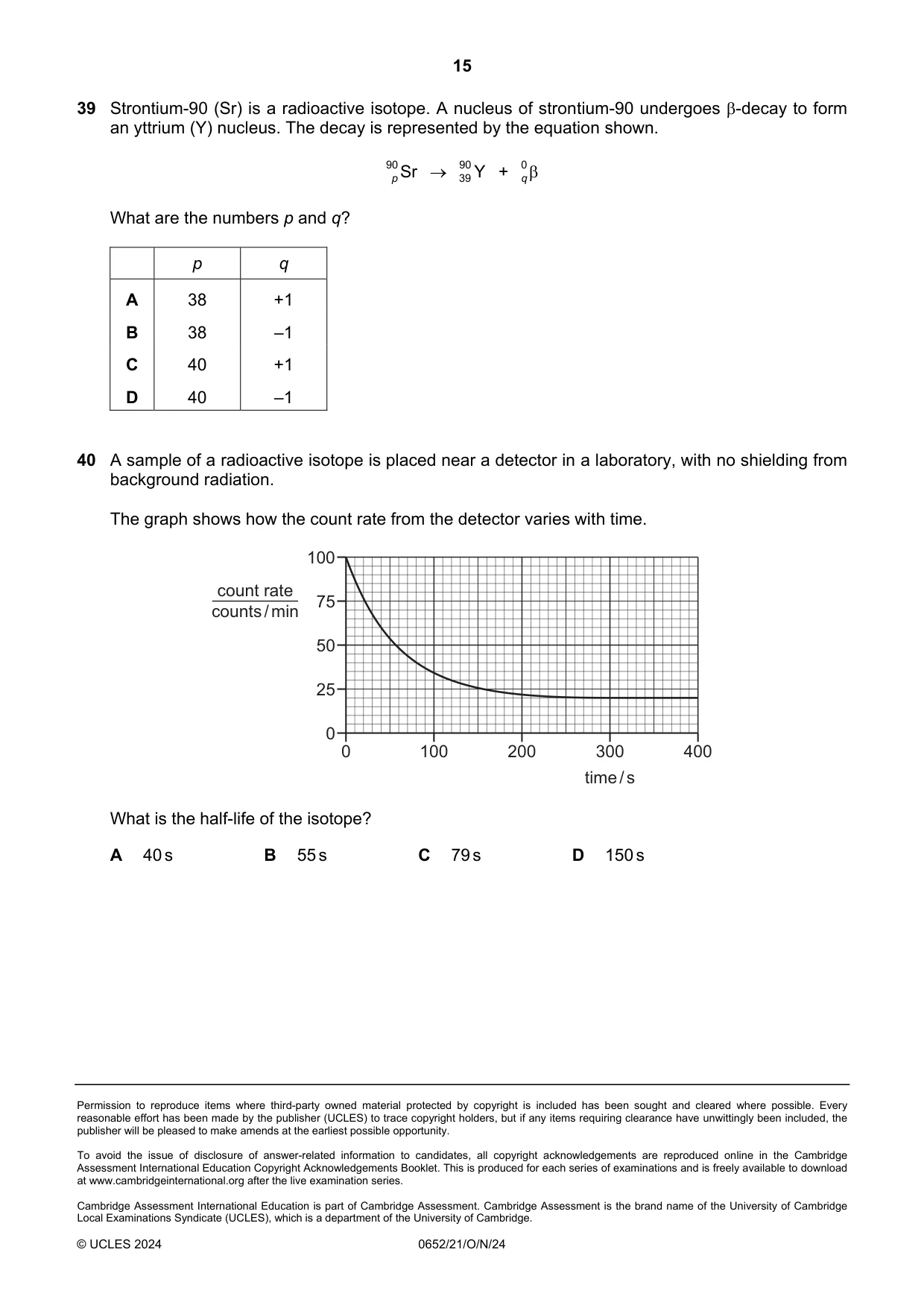 Cambridge IGCSE Physical Science 0652 2024 Oct/Nov Paper 2 · Variant 1 question paper, page 15 of 16