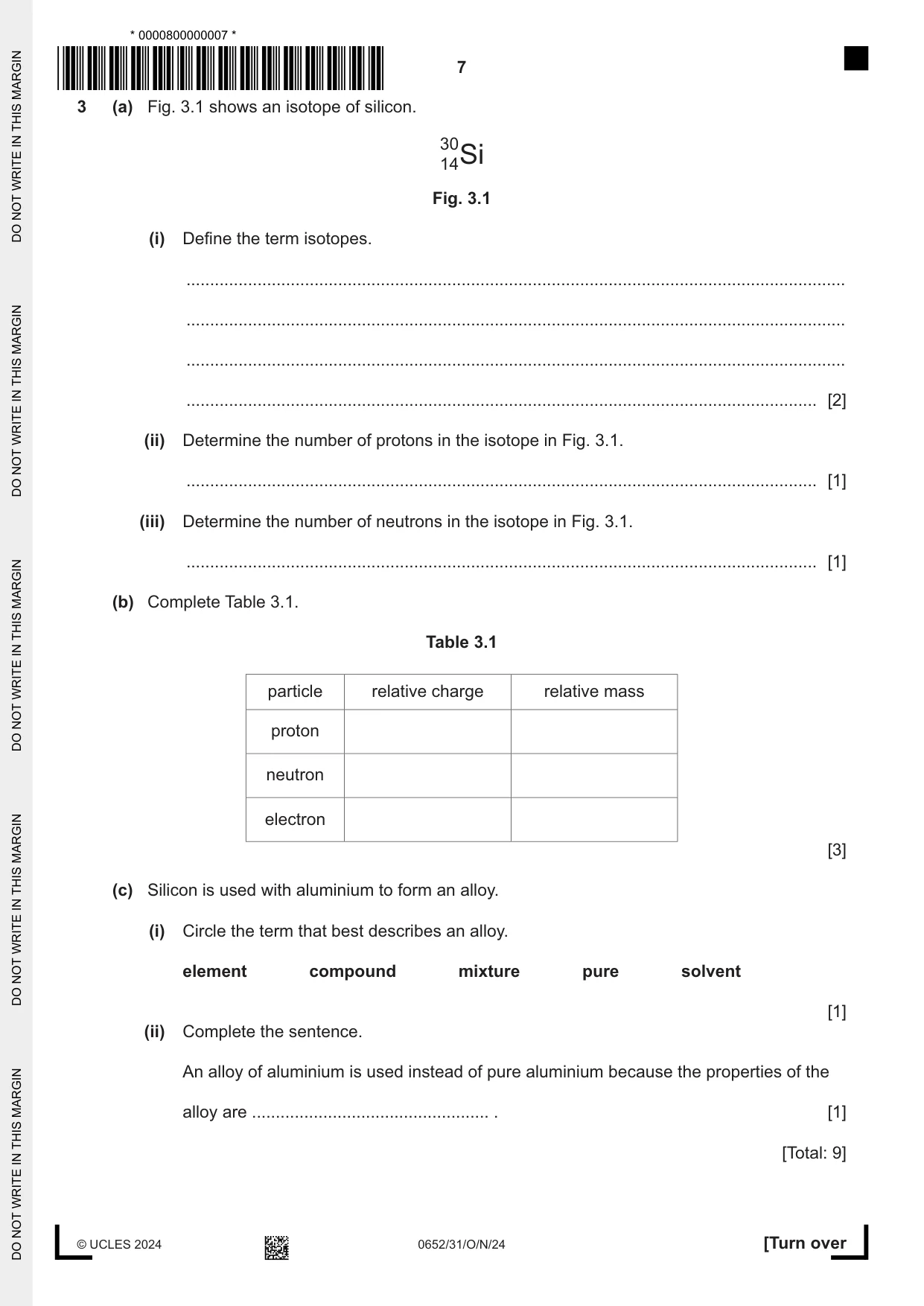 Cambridge IGCSE Physical Science 0652 2024 Oct/Nov Paper 3 · Variant 1 question paper, page 7 of 24