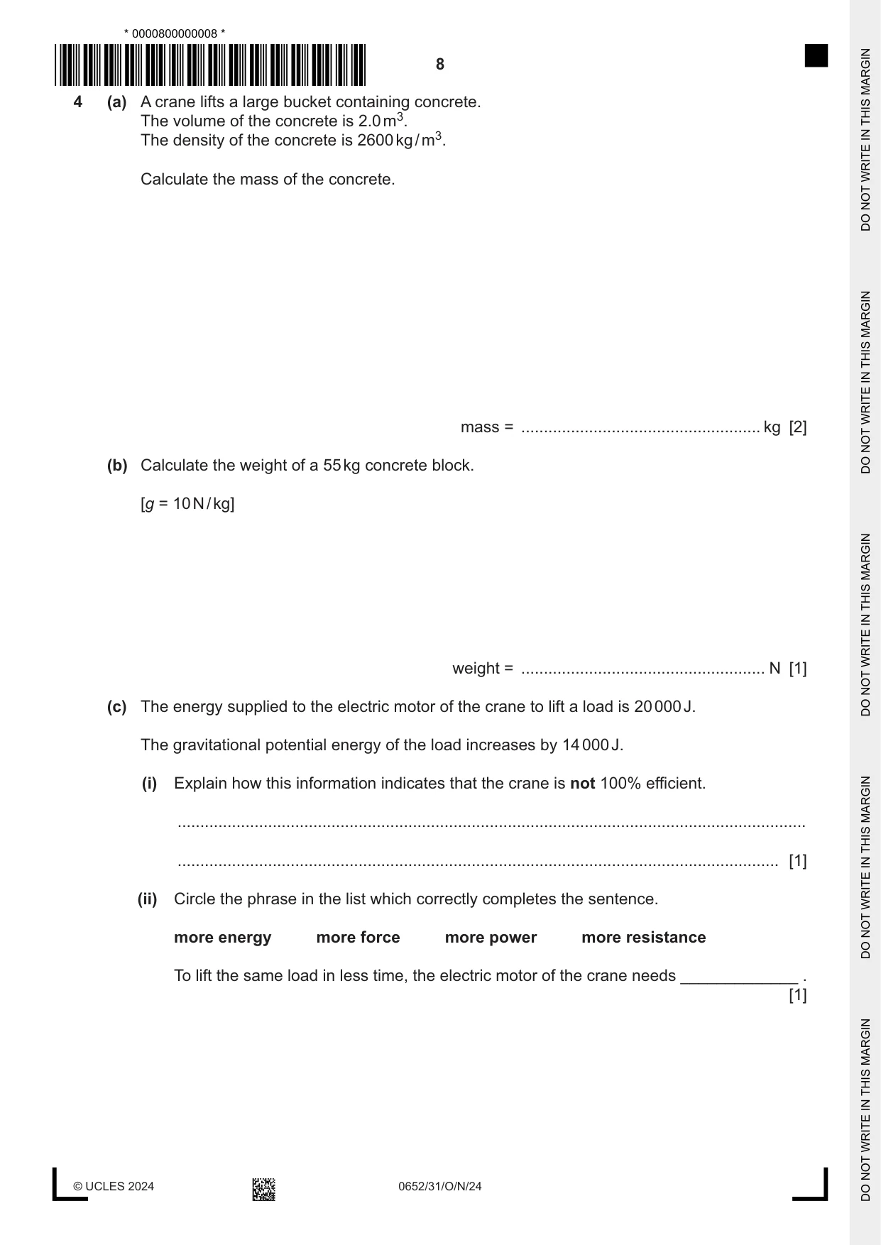 Cambridge IGCSE Physical Science 0652 2024 Oct/Nov Paper 3 · Variant 1 question paper, page 8 of 24