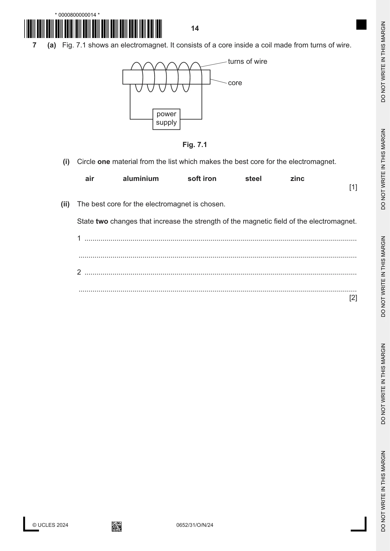 Cambridge IGCSE Physical Science 0652 2024 Oct/Nov Paper 3 · Variant 1 question paper, page 14 of 24