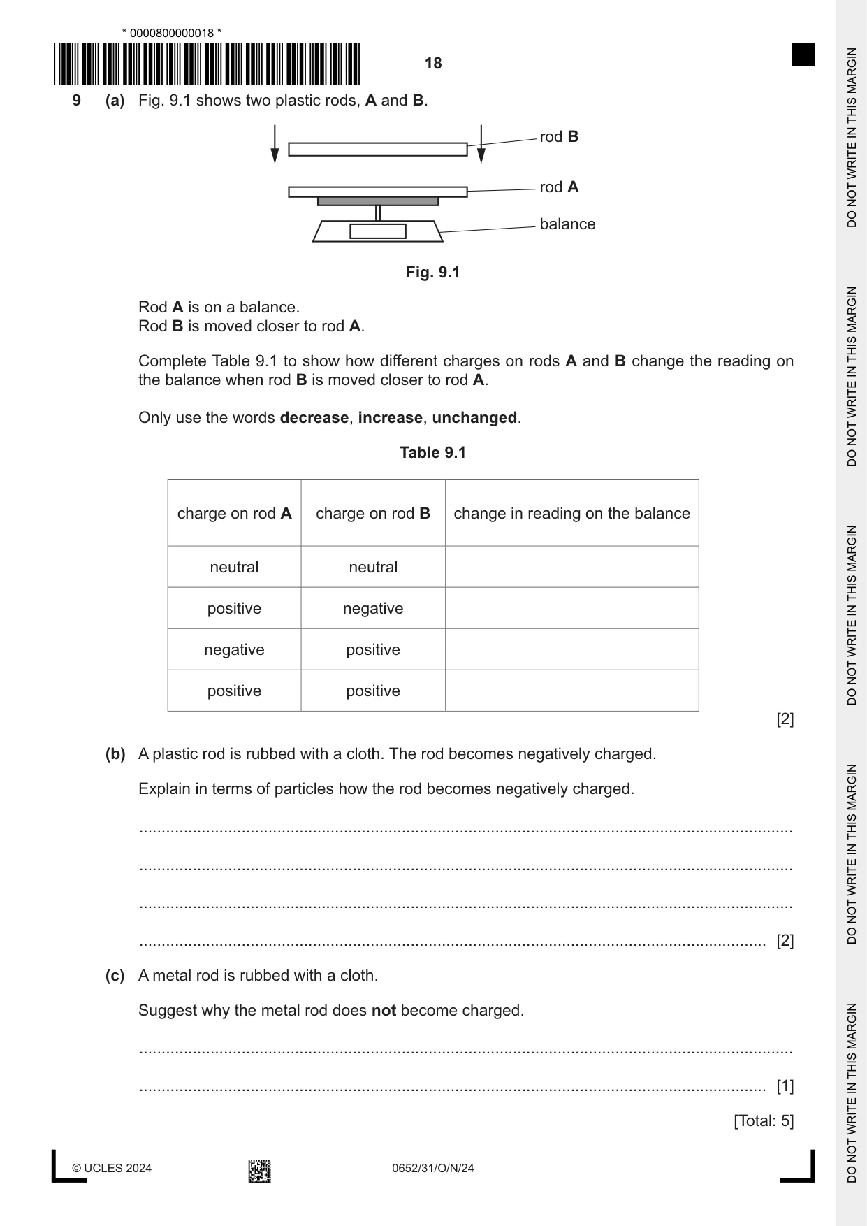 Cambridge IGCSE Physical Science 0652 2024 Oct/Nov Paper 3 · Variant 1 question paper, page 18 of 24