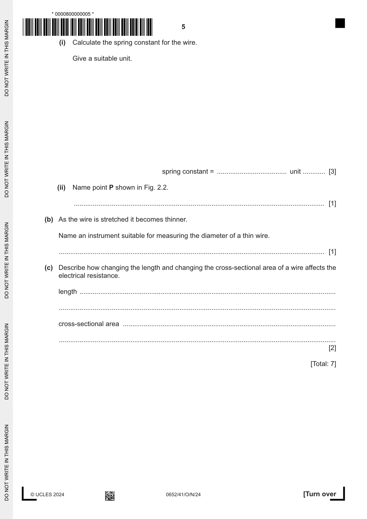 Cambridge IGCSE Physical Science 0652 2024 Oct/Nov Paper 4 · Variant 1 question paper, page 5 of 24