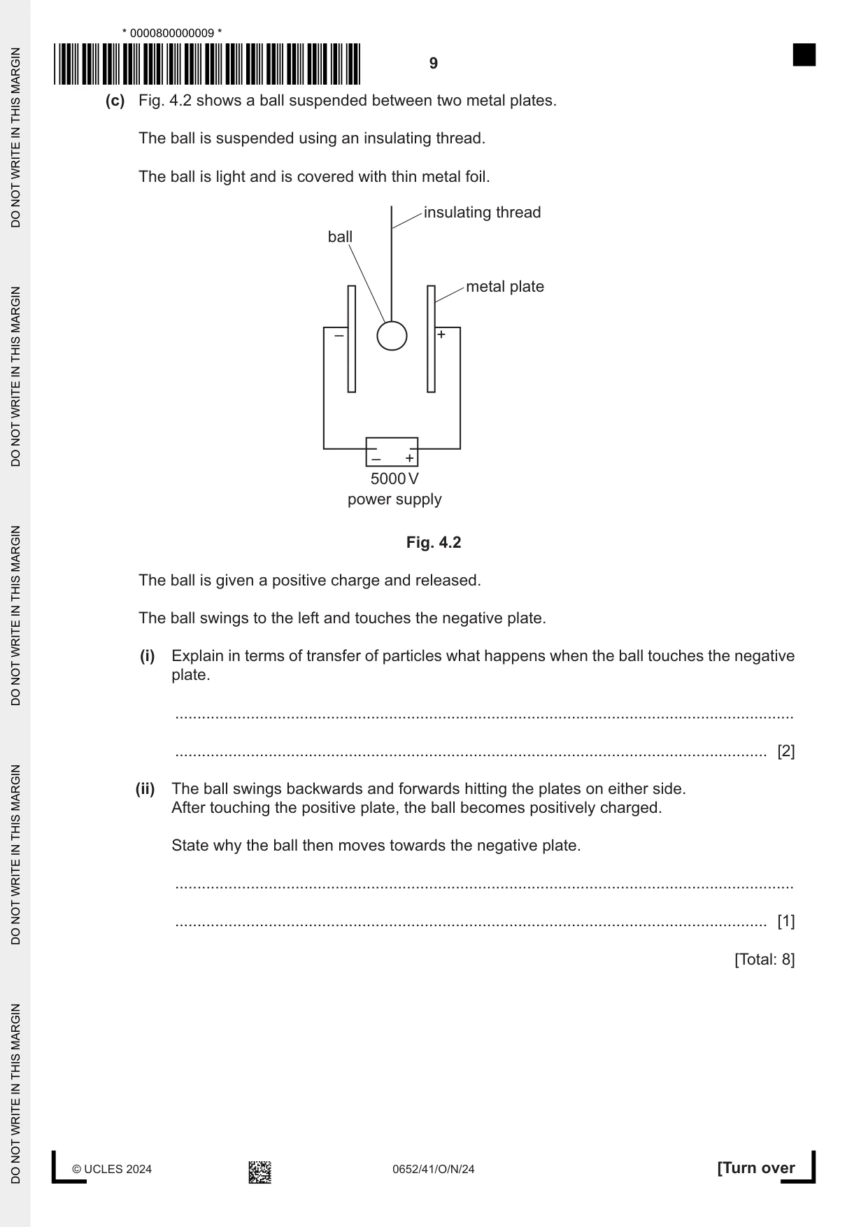 Cambridge IGCSE Physical Science 0652 2024 Oct/Nov Paper 4 · Variant 1 question paper, page 9 of 24