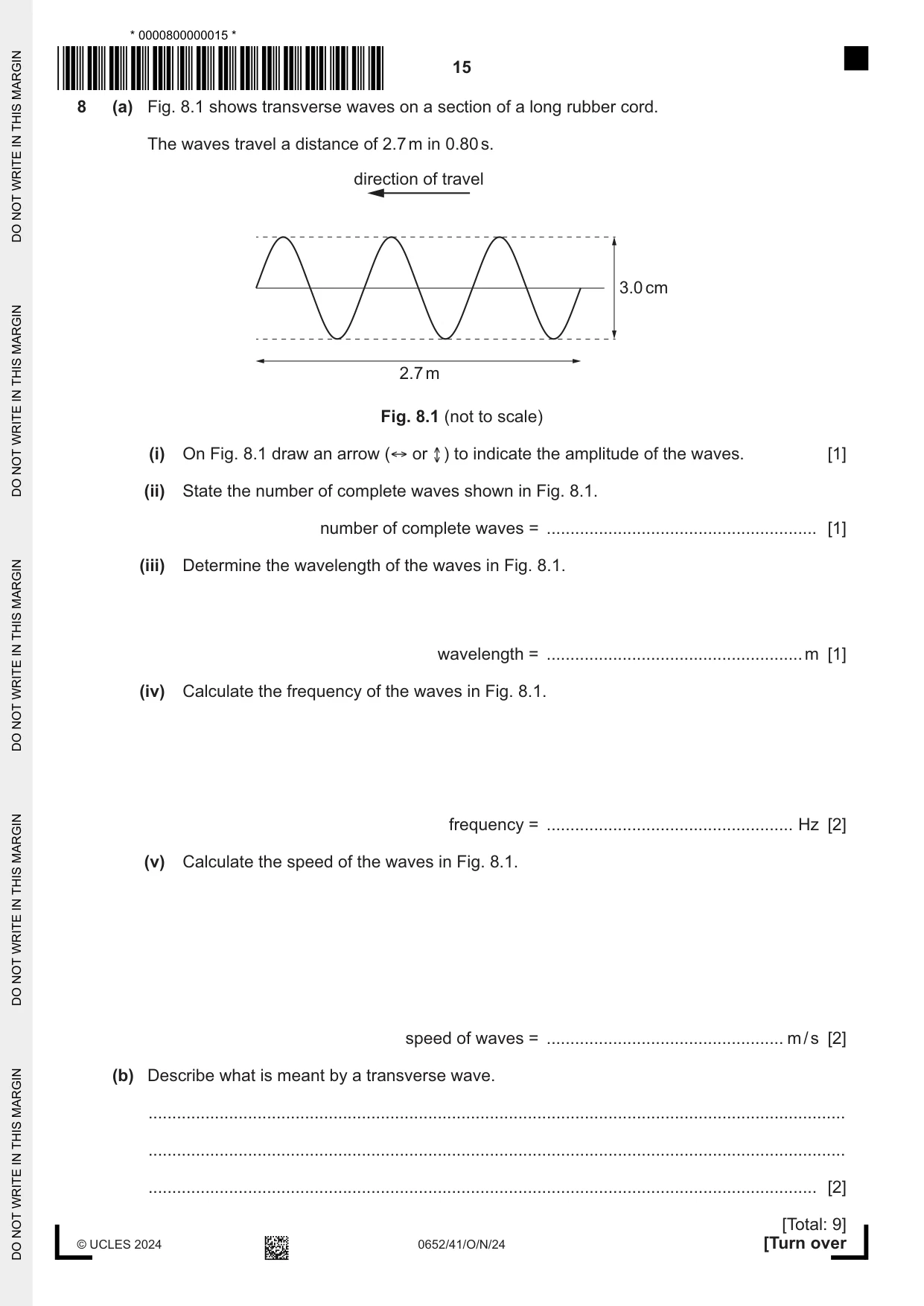 Cambridge IGCSE Physical Science 0652 2024 Oct/Nov Paper 4 · Variant 1 question paper, page 15 of 24