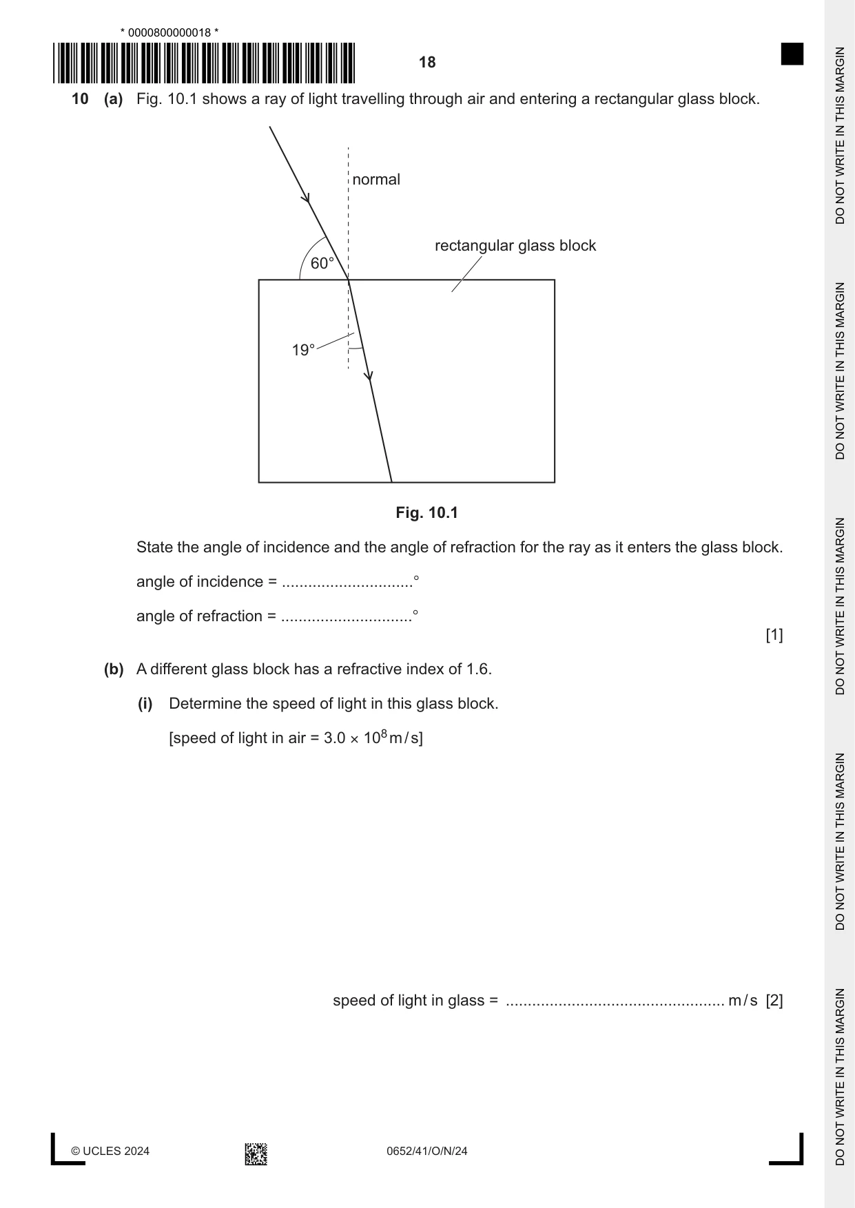 Cambridge IGCSE Physical Science 0652 2024 Oct/Nov Paper 4 · Variant 1 question paper, page 18 of 24