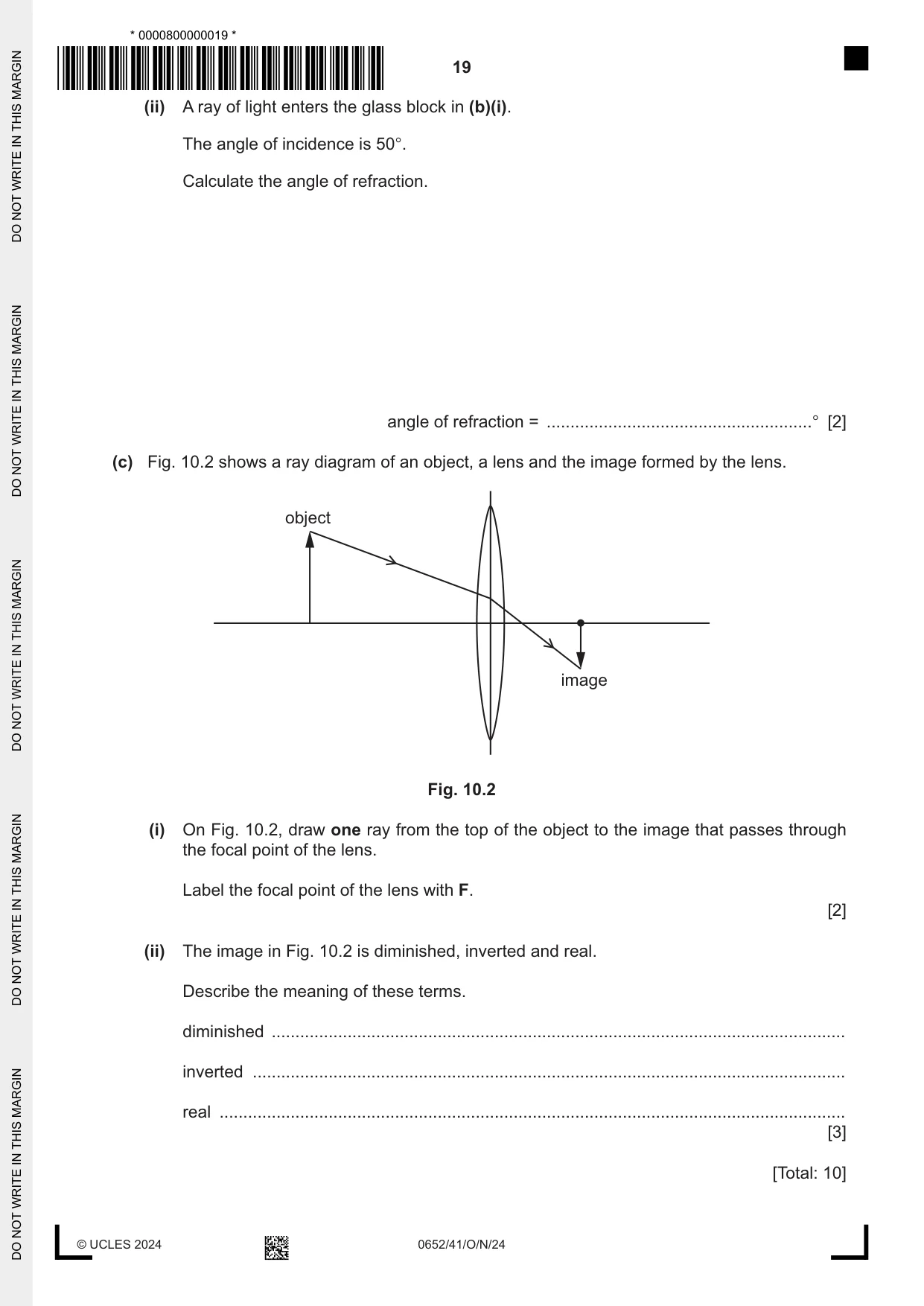 Cambridge IGCSE Physical Science 0652 2024 Oct/Nov Paper 4 · Variant 1 question paper, page 19 of 24