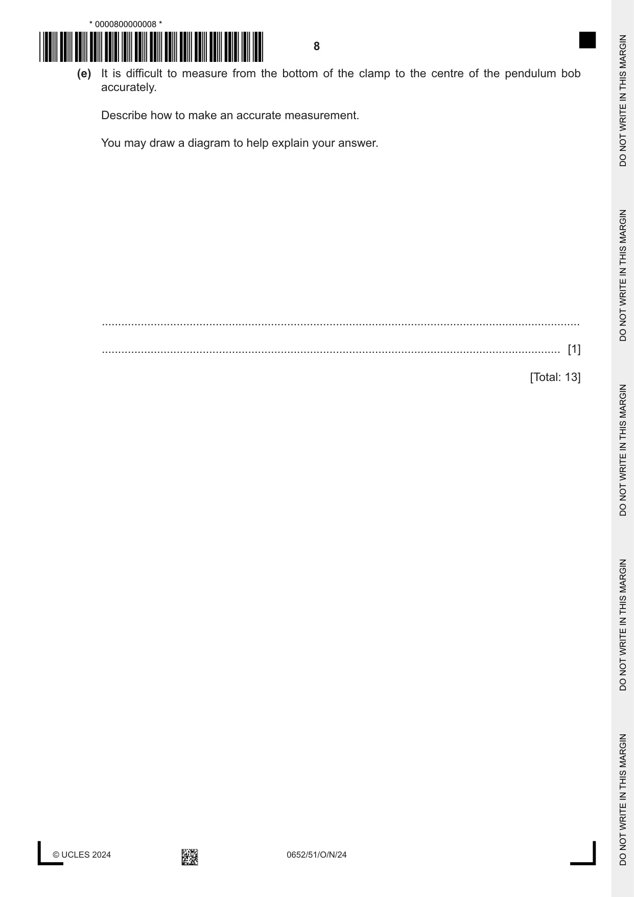 Cambridge IGCSE Physical Science 0652 2024 Oct/Nov Paper 5 · Variant 1 question paper, page 8 of 16