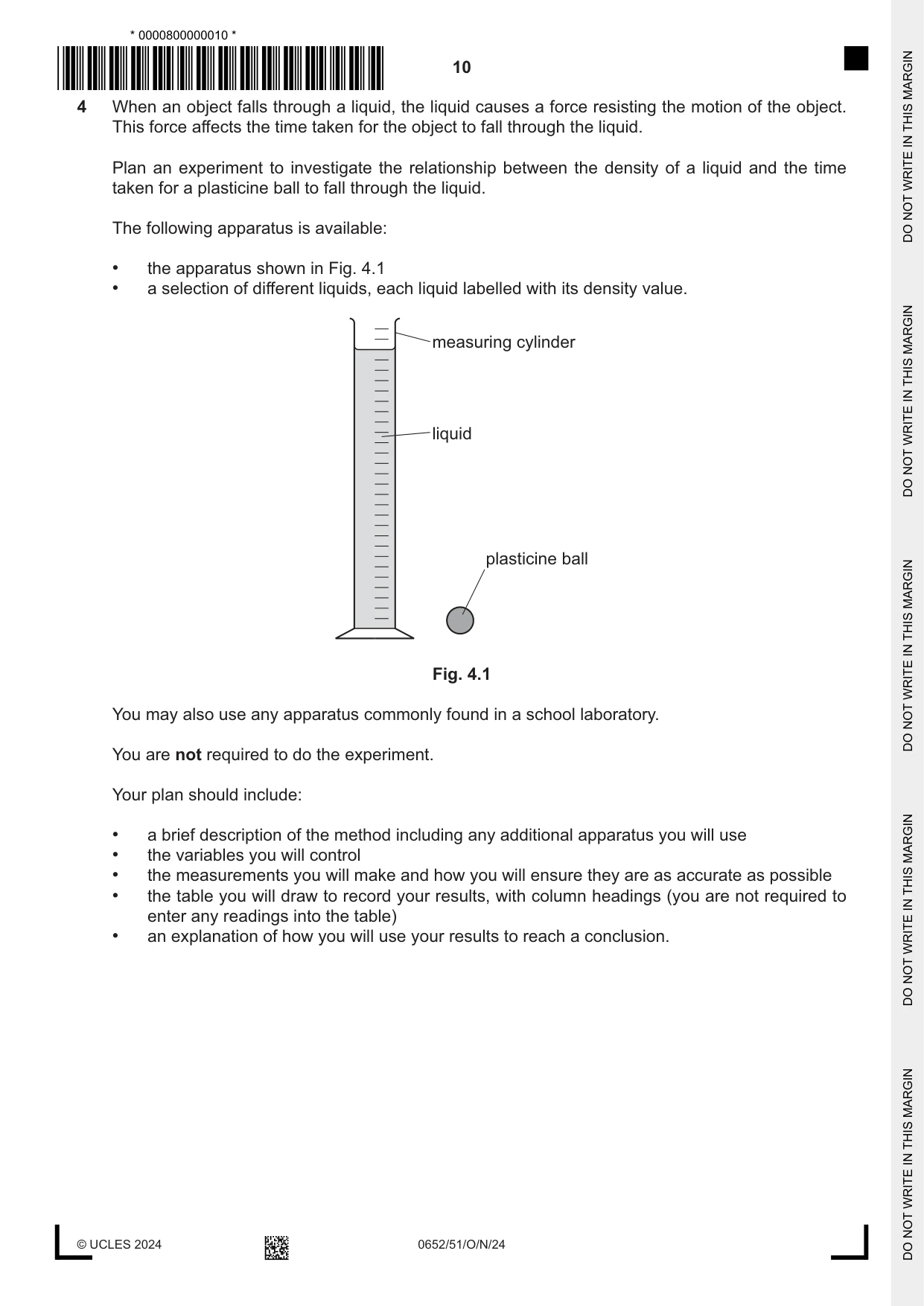 Cambridge IGCSE Physical Science 0652 2024 Oct/Nov Paper 5 · Variant 1 question paper, page 10 of 16