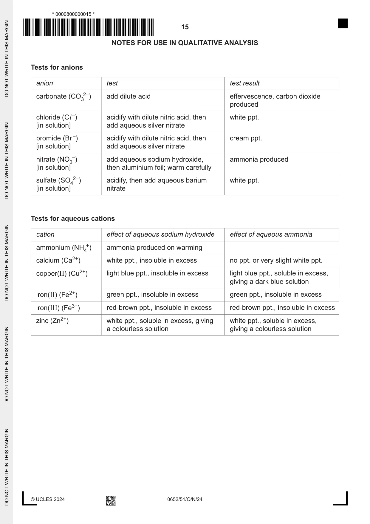 Cambridge IGCSE Physical Science 0652 2024 Oct/Nov Paper 5 · Variant 1 question paper, page 15 of 16