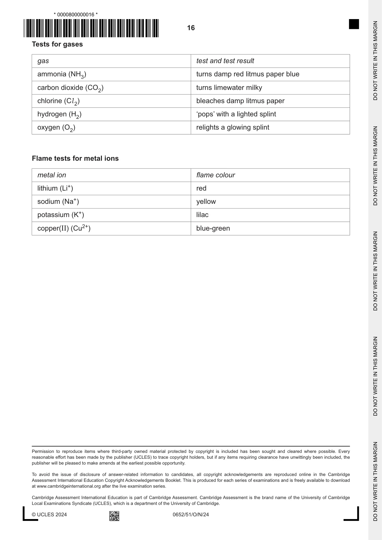 Cambridge IGCSE Physical Science 0652 2024 Oct/Nov Paper 5 · Variant 1 question paper, page 16 of 16