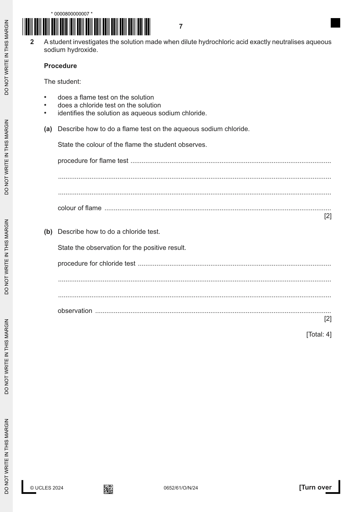 Cambridge IGCSE Physical Science 0652 2024 Oct/Nov Paper 6 · Variant 1 question paper, page 7 of 16