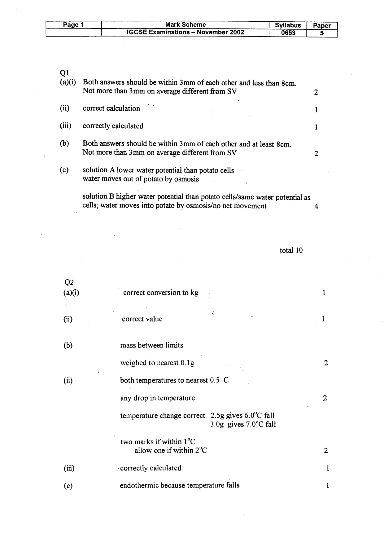 Mark scheme, page 2 of 3