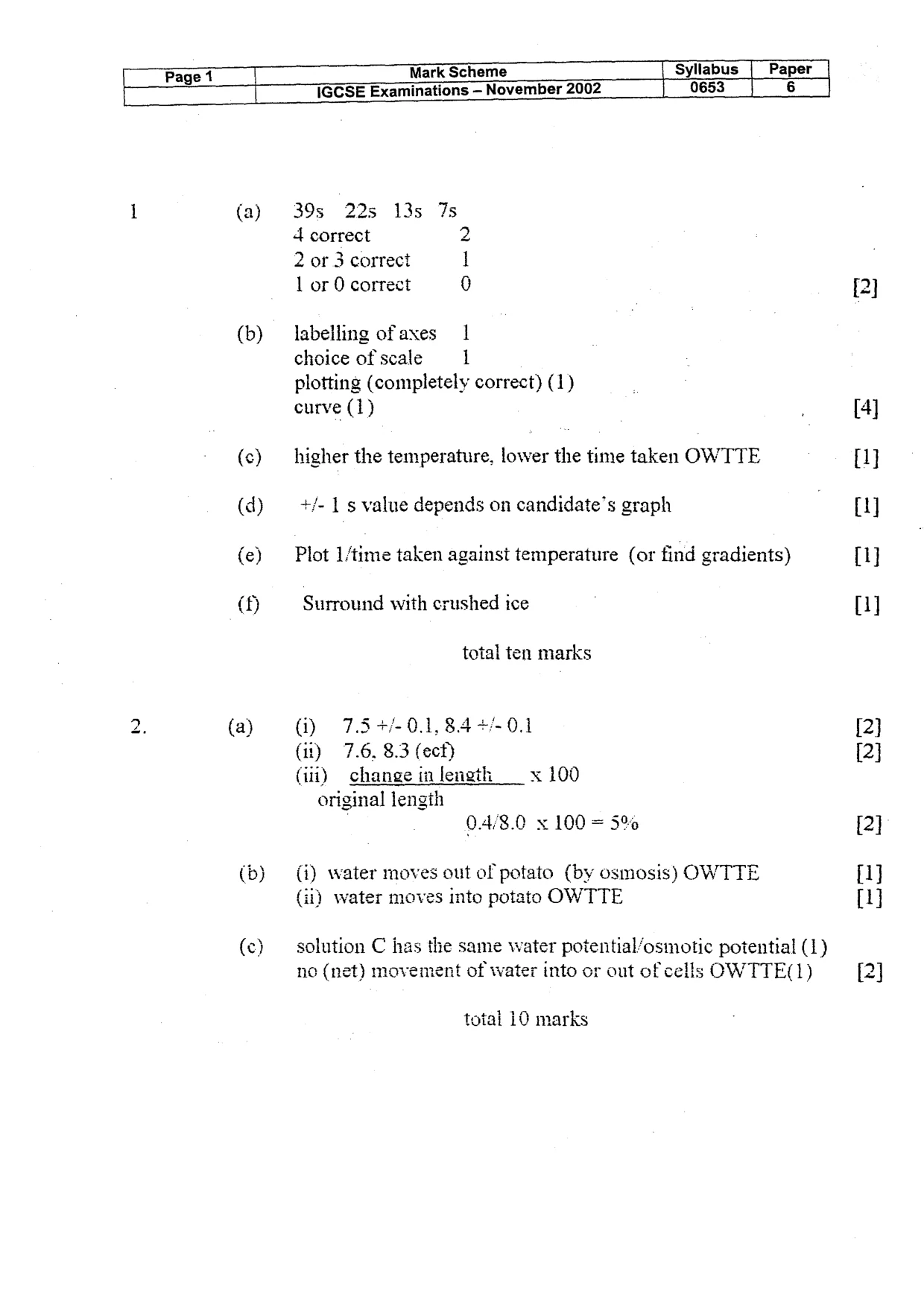 Mark scheme, page 2 of 4