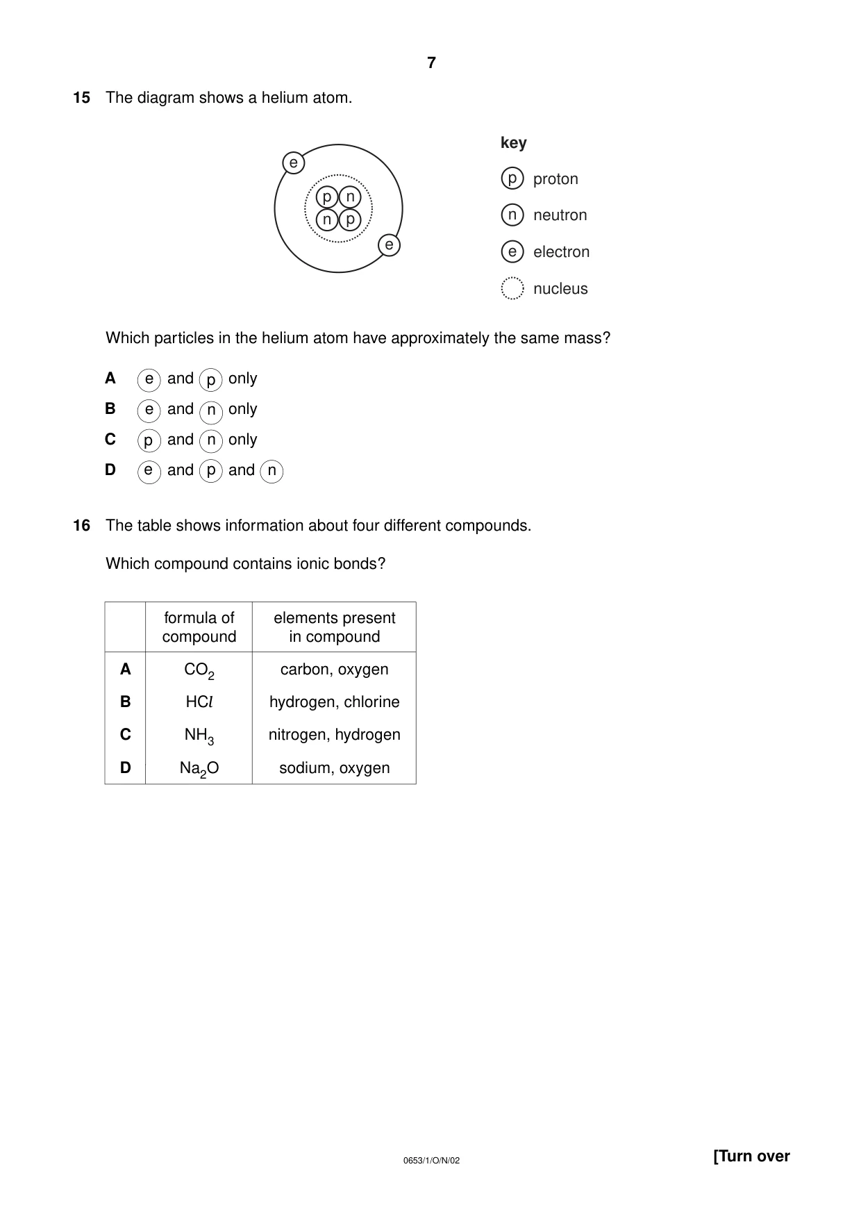 Cambridge IGCSE Science - Combined 0653 2002 Oct/Nov Paper 1 · Variant 1 question paper, page 7 of 20