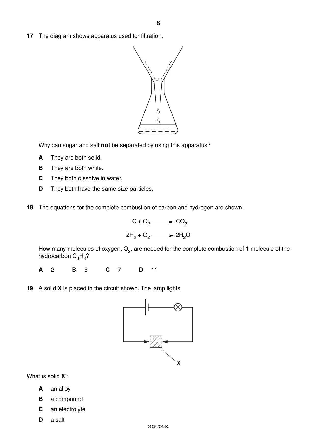 Cambridge IGCSE Science - Combined 0653 2002 Oct/Nov Paper 1 · Variant 1 question paper, page 8 of 20