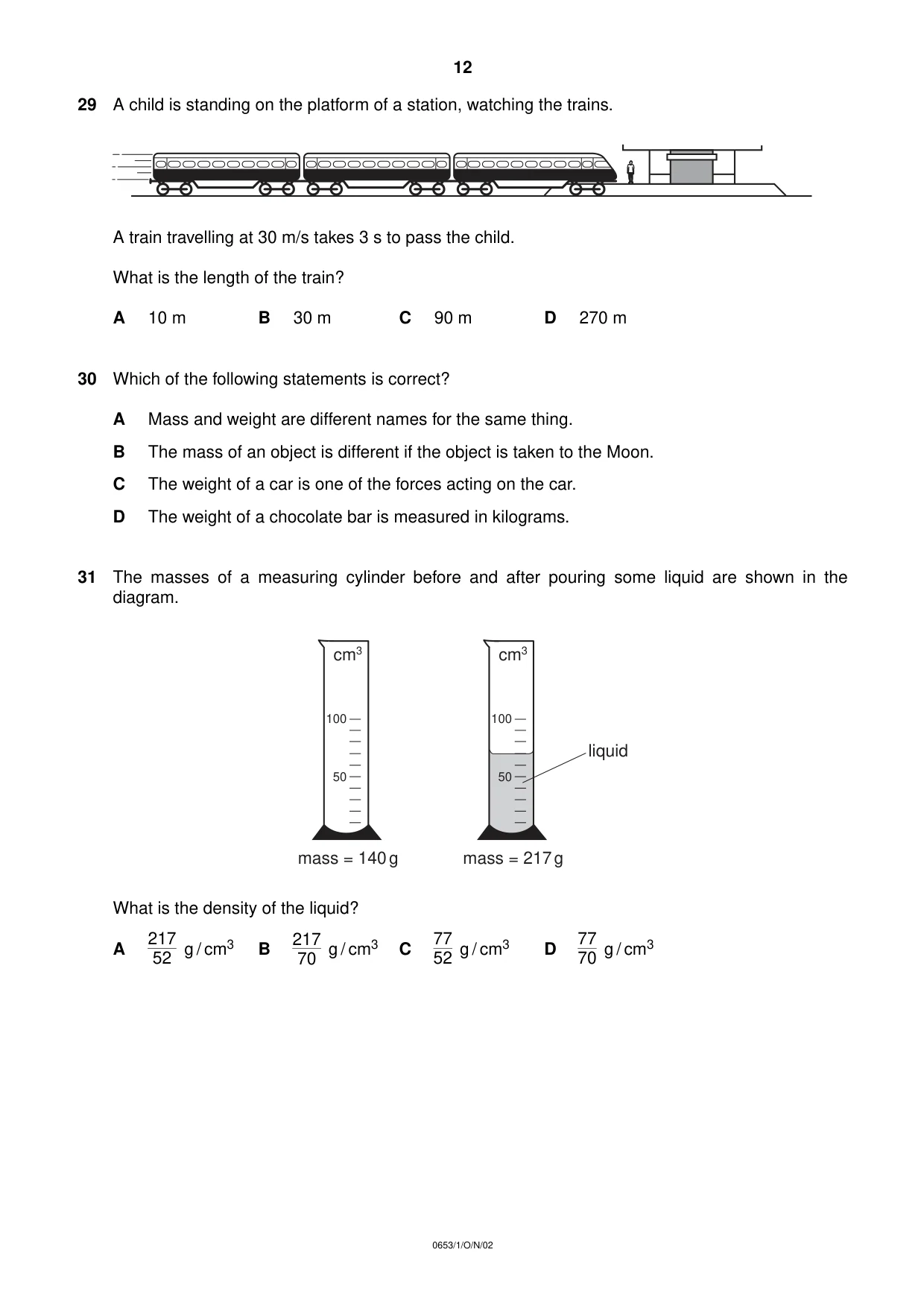 Cambridge IGCSE Science - Combined 0653 2002 Oct/Nov Paper 1 · Variant 1 question paper, page 12 of 20