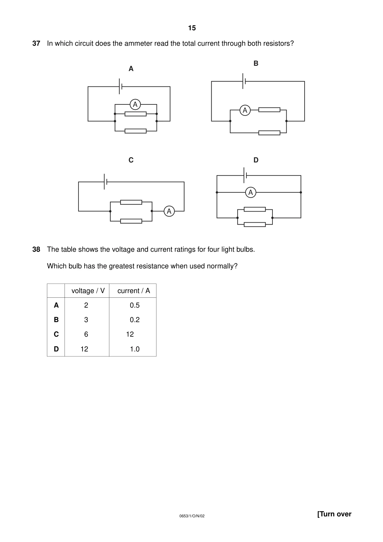 Cambridge IGCSE Science - Combined 0653 2002 Oct/Nov Paper 1 · Variant 1 question paper, page 15 of 20